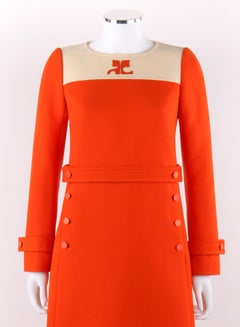 COURREGES Couture Future c.1960’s Orange Mod Signature Logo Wool Sheath Dress