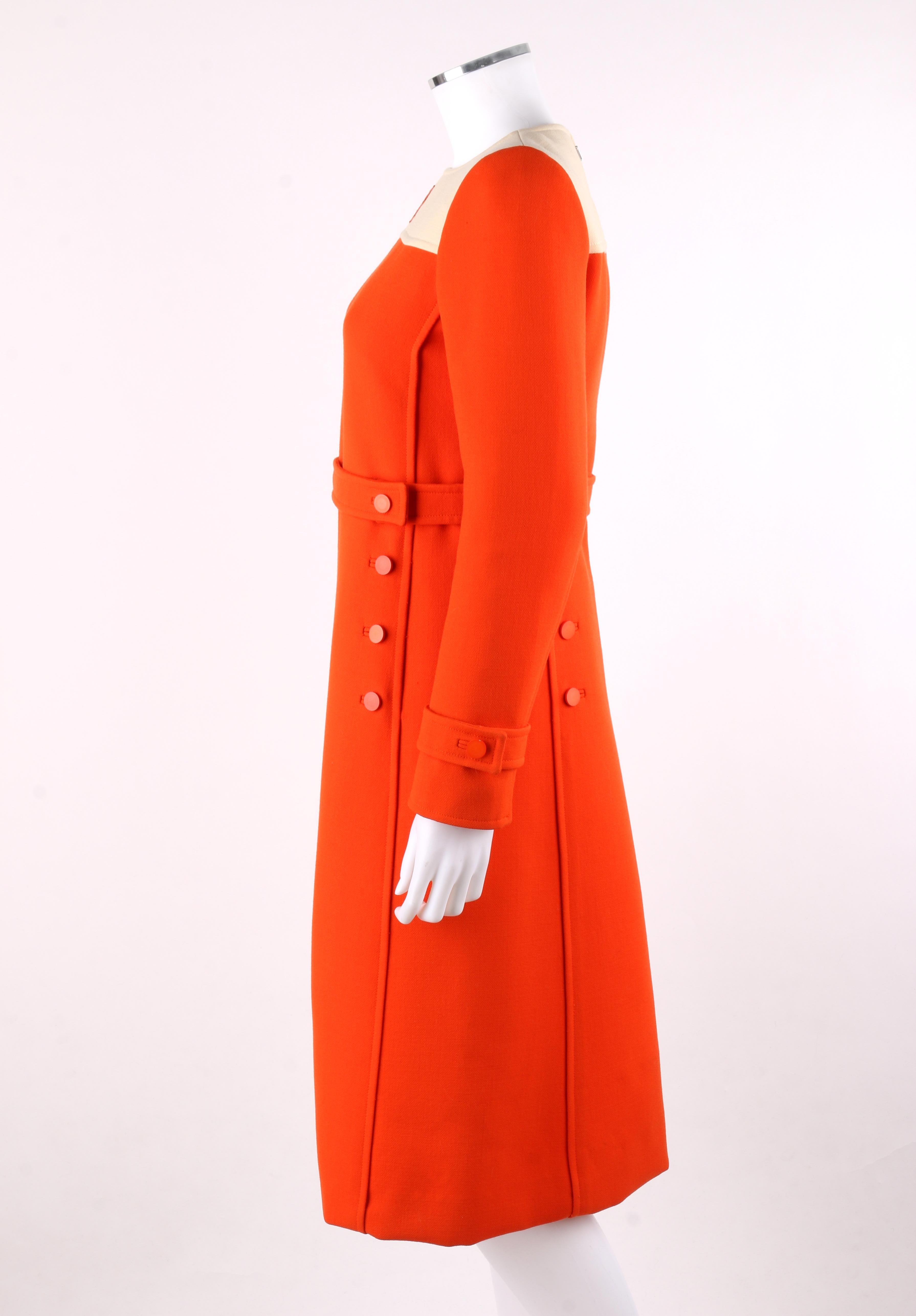 Red COURREGES Couture Future c.1960’s Orange Mod Signature Logo Wool Sheath Dress For Sale