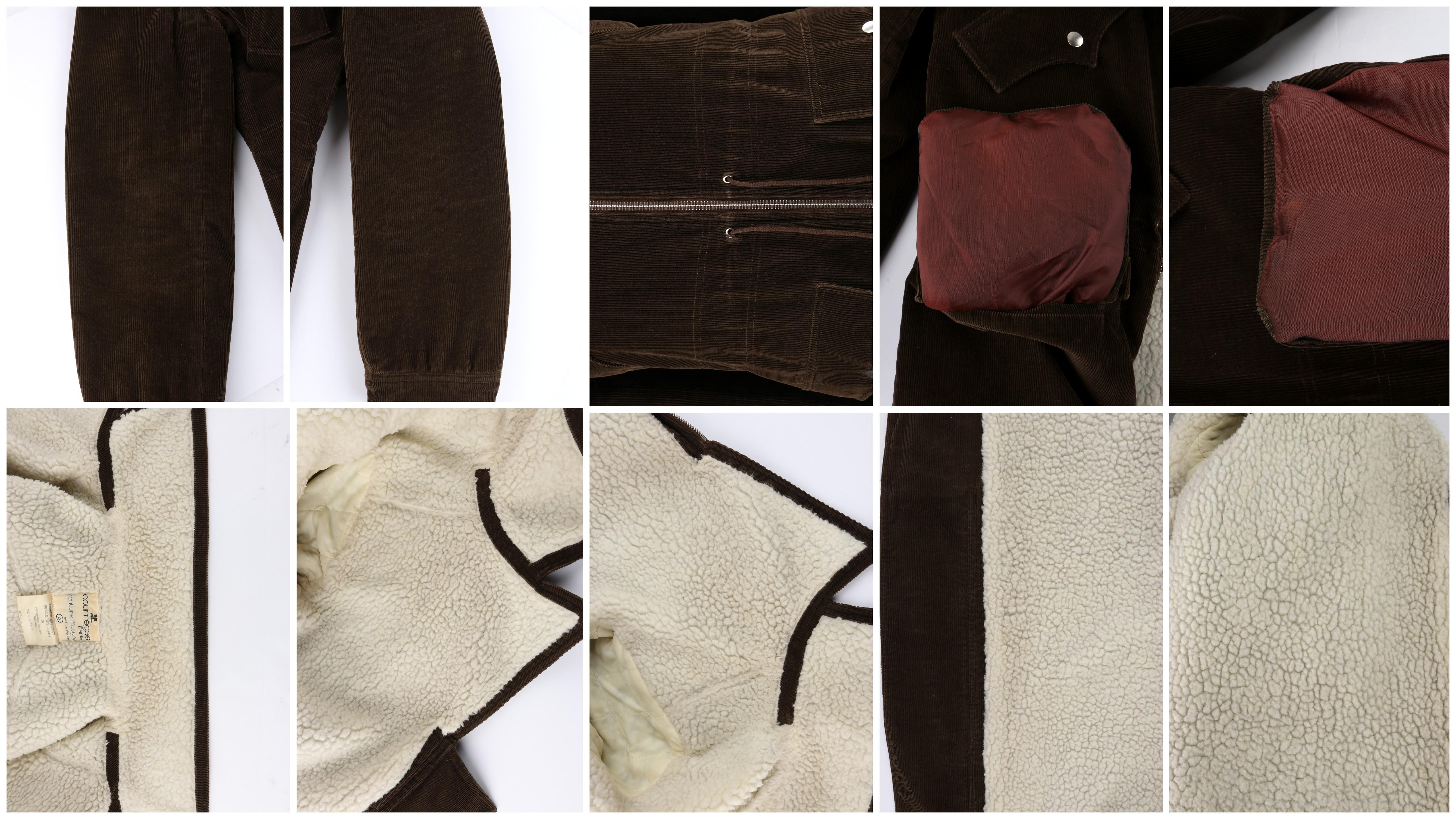 COURREGES Couture Future c.1970’s Brown Corduroy Cinched Waist Long Coat Jacket For Sale 6