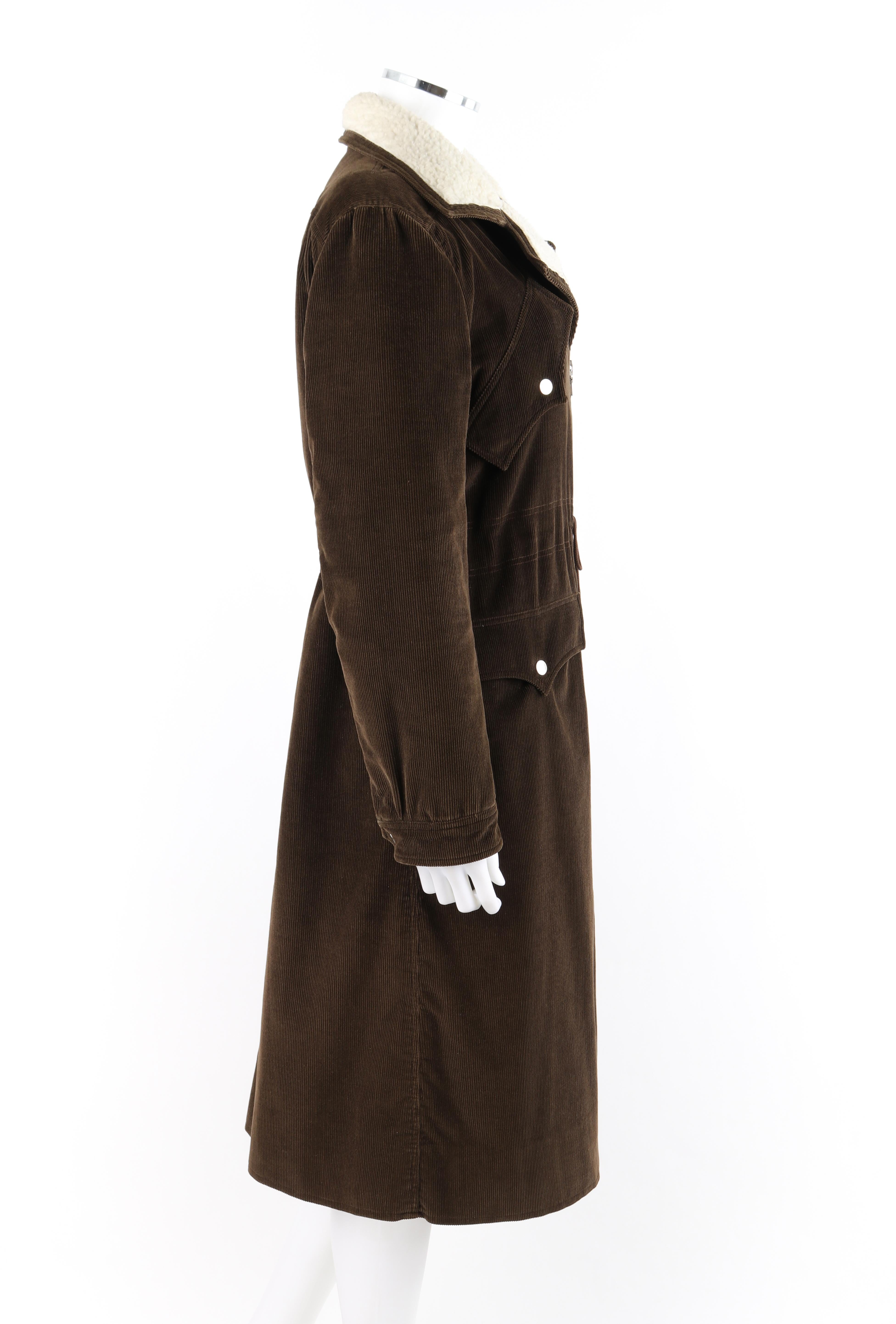 Women's COURREGES Couture Future c.1970’s Brown Corduroy Cinched Waist Long Coat Jacket For Sale