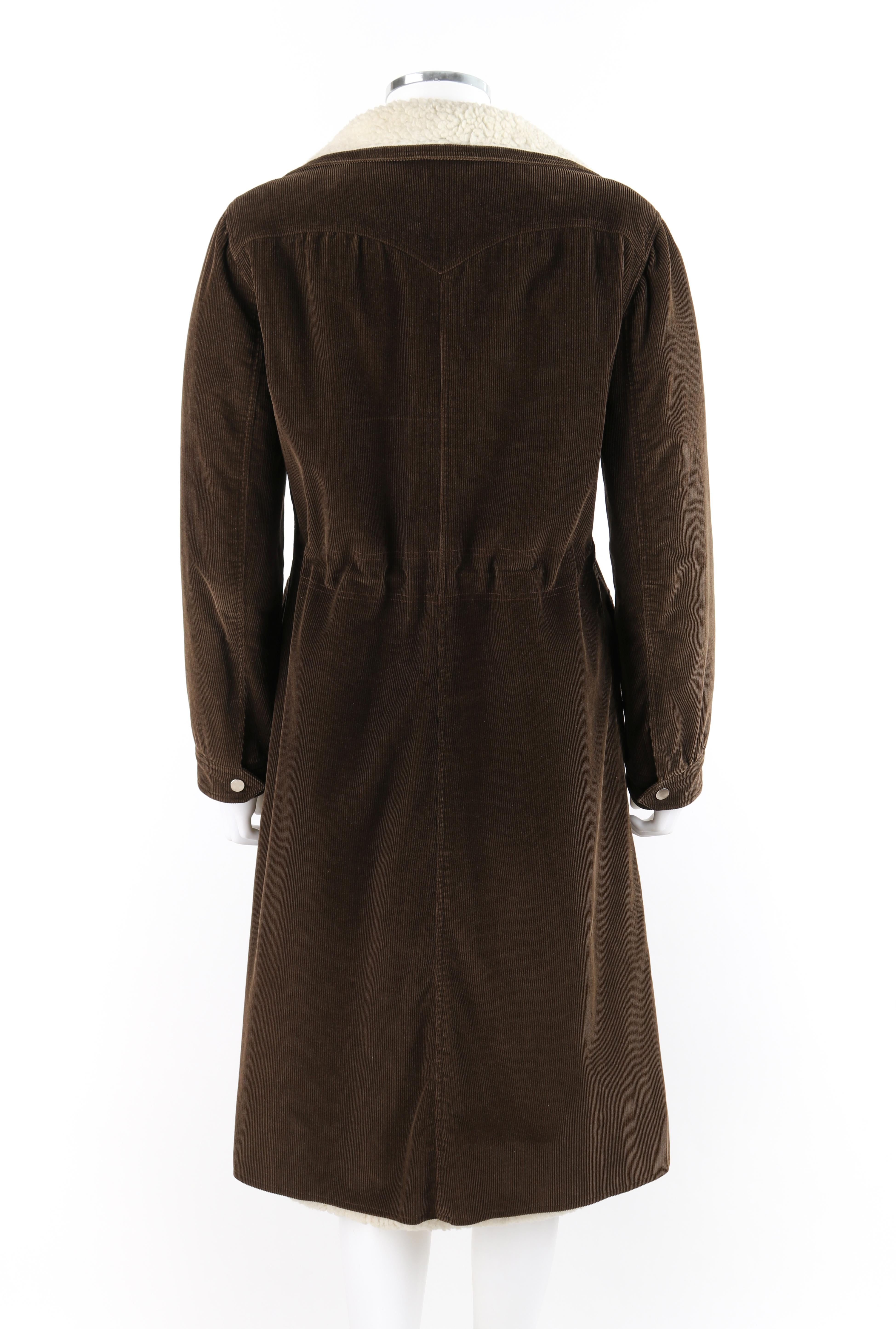 COURREGES Couture Future c.1970’s Brown Corduroy Cinched Waist Long Coat Jacket For Sale 1