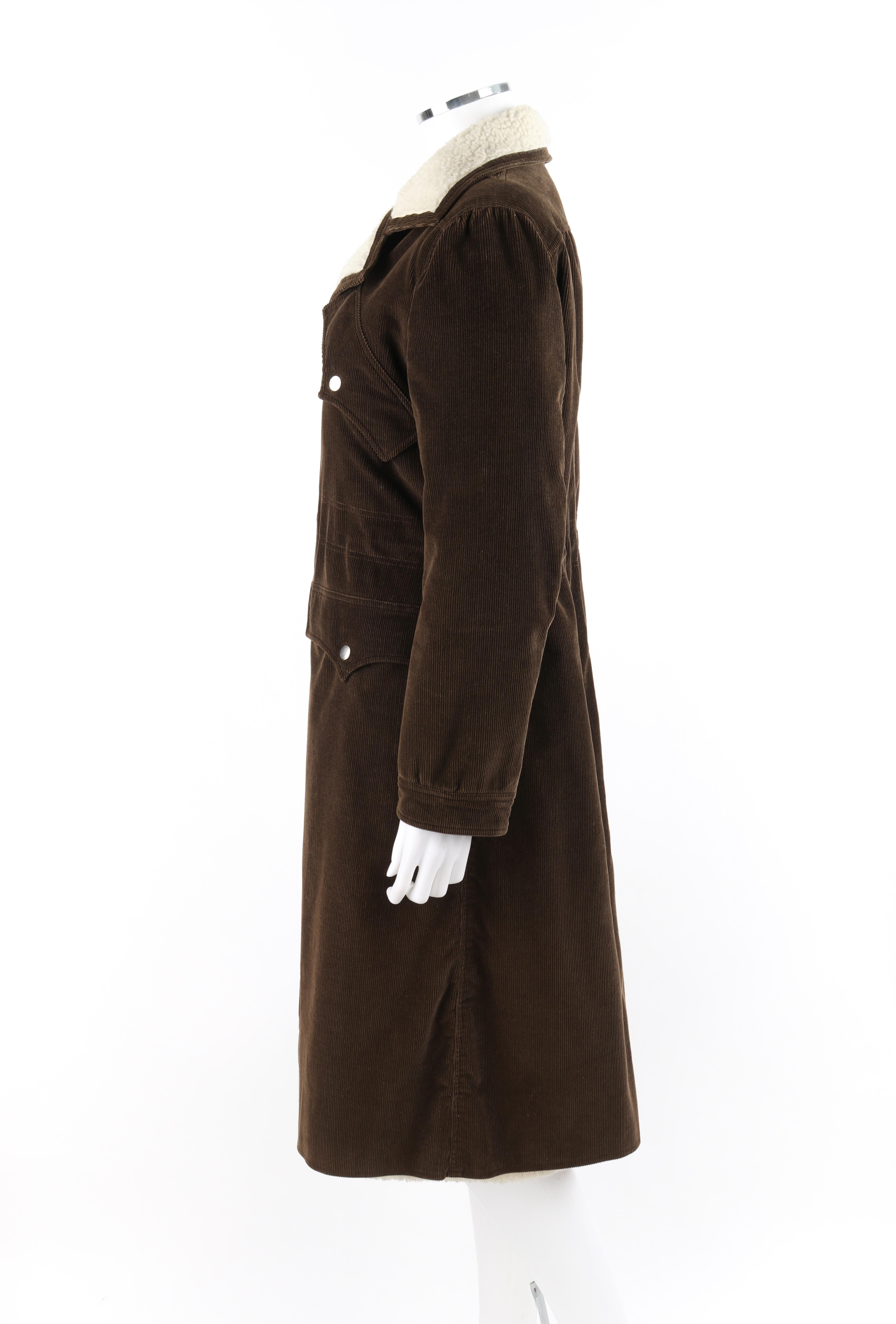 COURREGES Couture Future c.1970’s Brown Corduroy Cinched Waist Long Coat Jacket For Sale 2