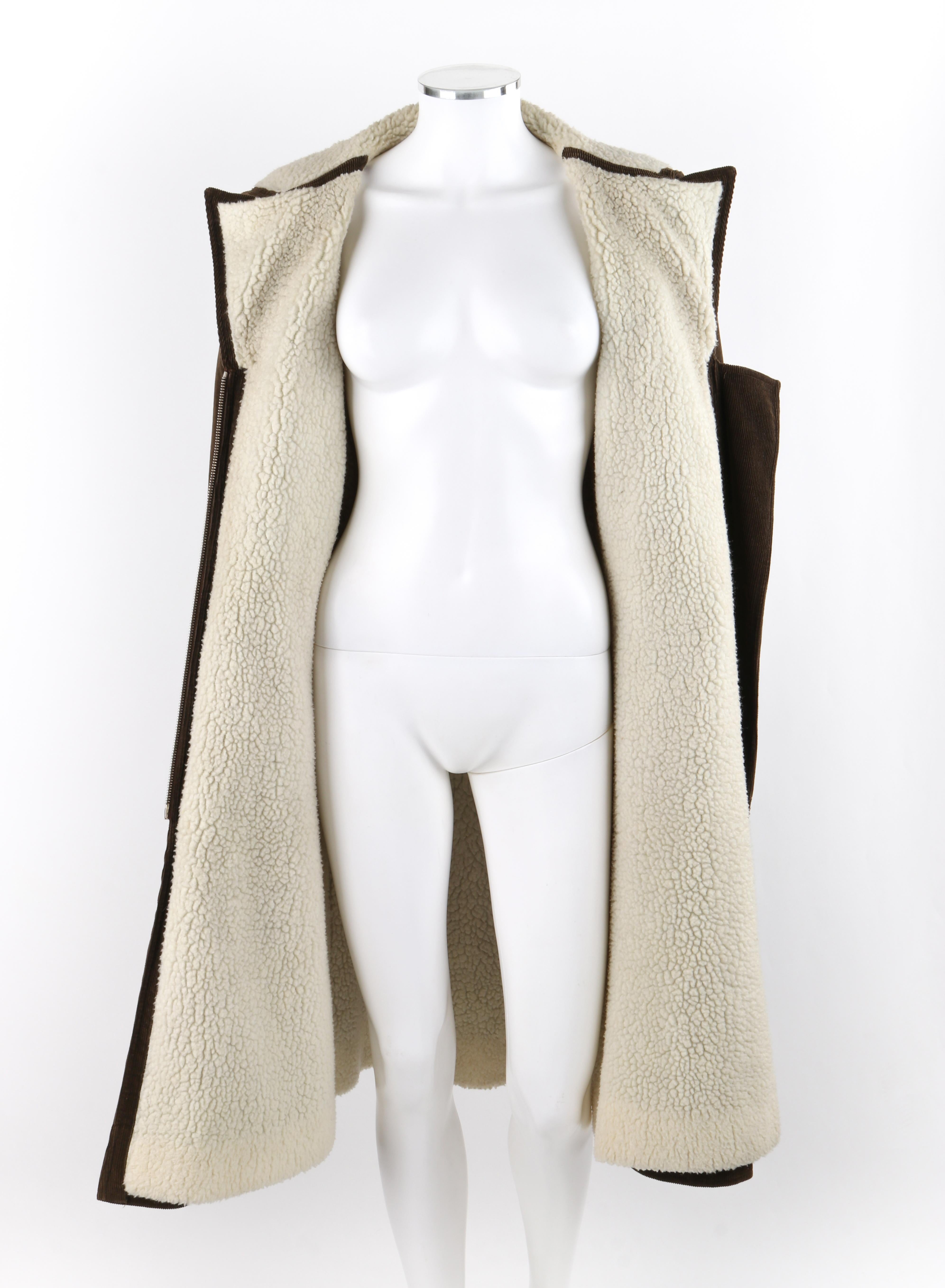 COURREGES Couture Future c.1970’s Brown Corduroy Cinched Waist Long Coat Jacket For Sale 4