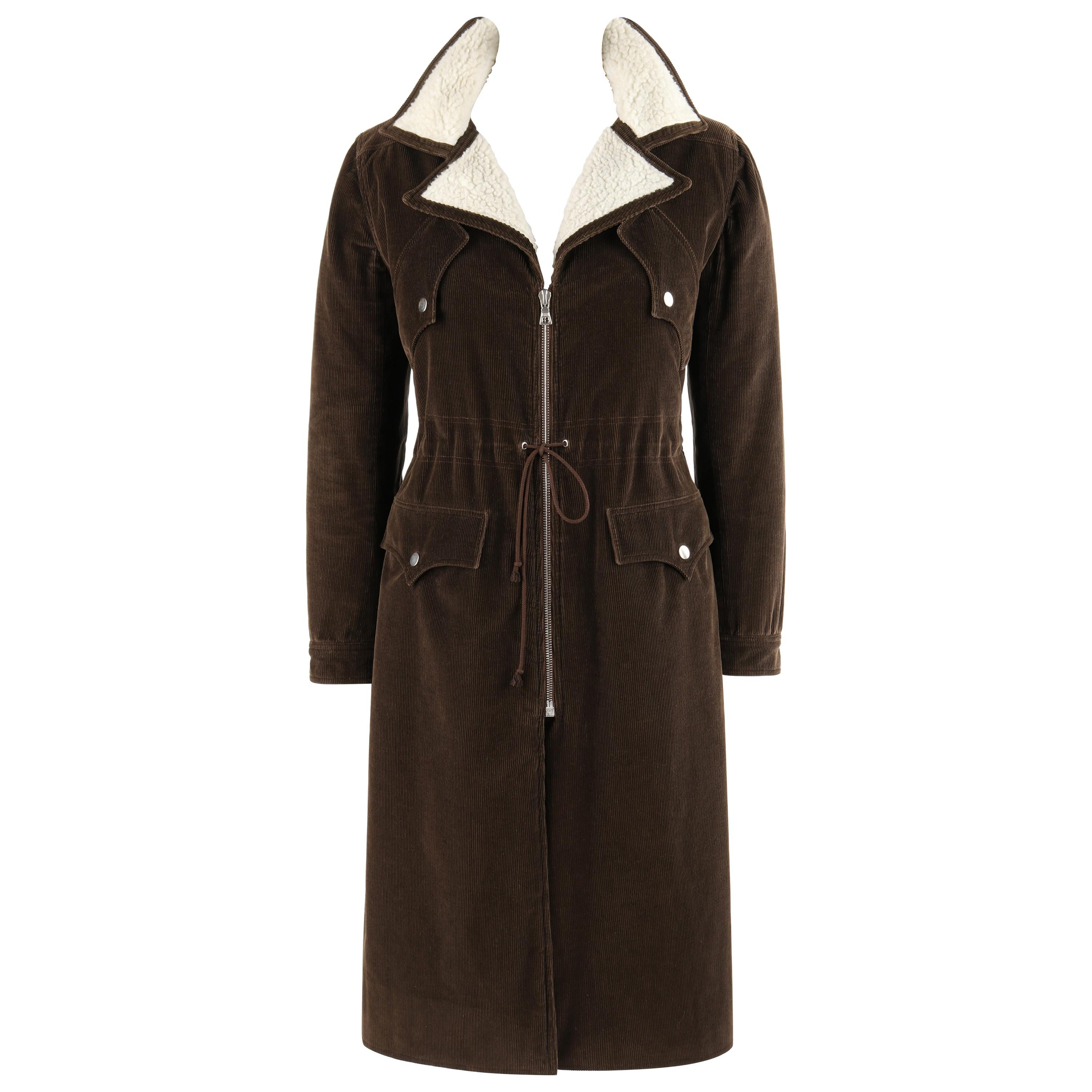 COURREGES Couture Future c.1970’s Brown Corduroy Cinched Waist Long Coat Jacket