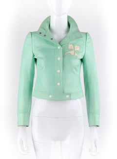 COURREGES Couture Future c.1970's Mint Green Vinyl Signature Logo Cropped Jacket