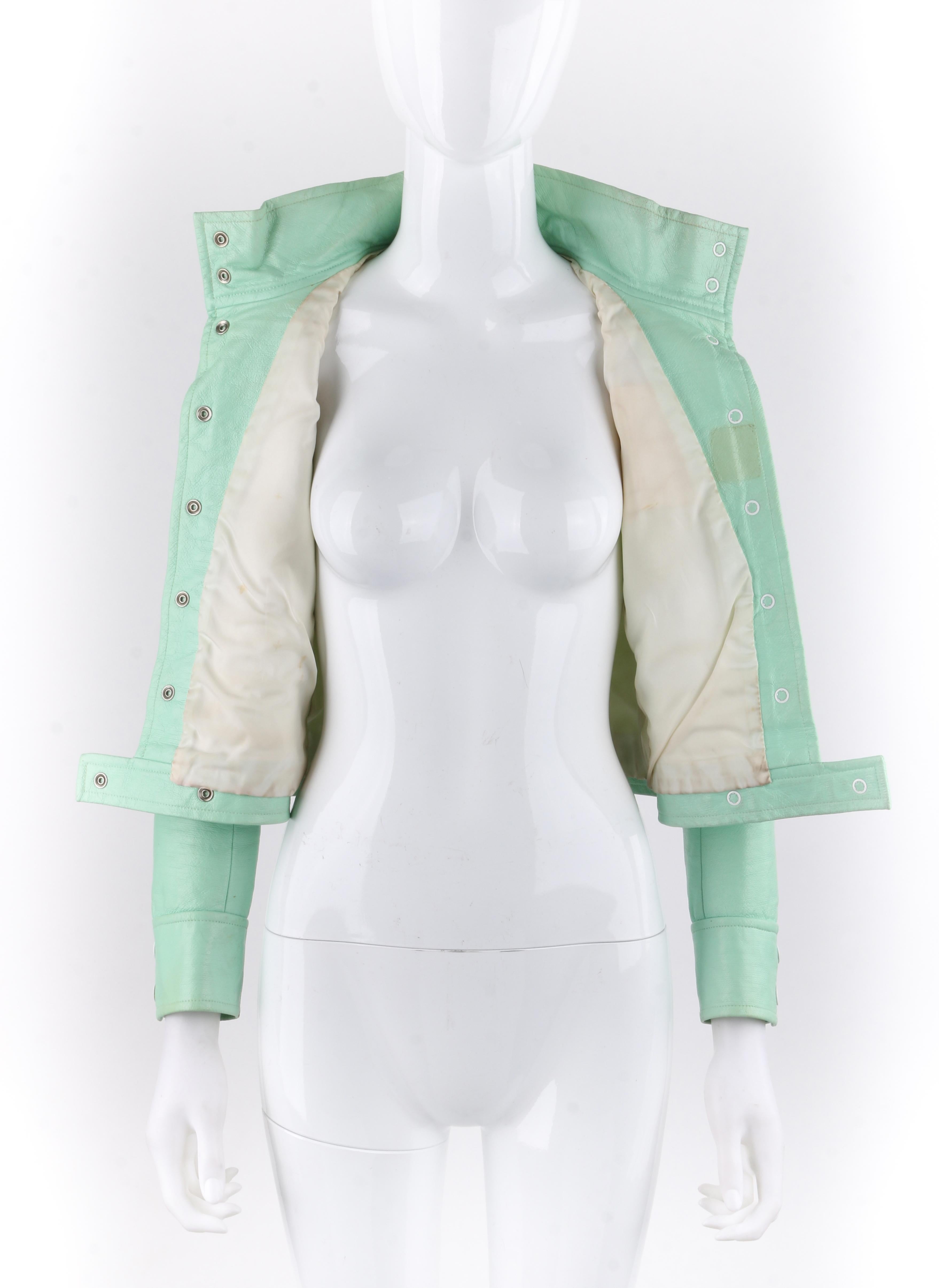 Women's COURREGES Couture Future c.1970's Mint Green Vinyl Signature Logo Cropped Jacket