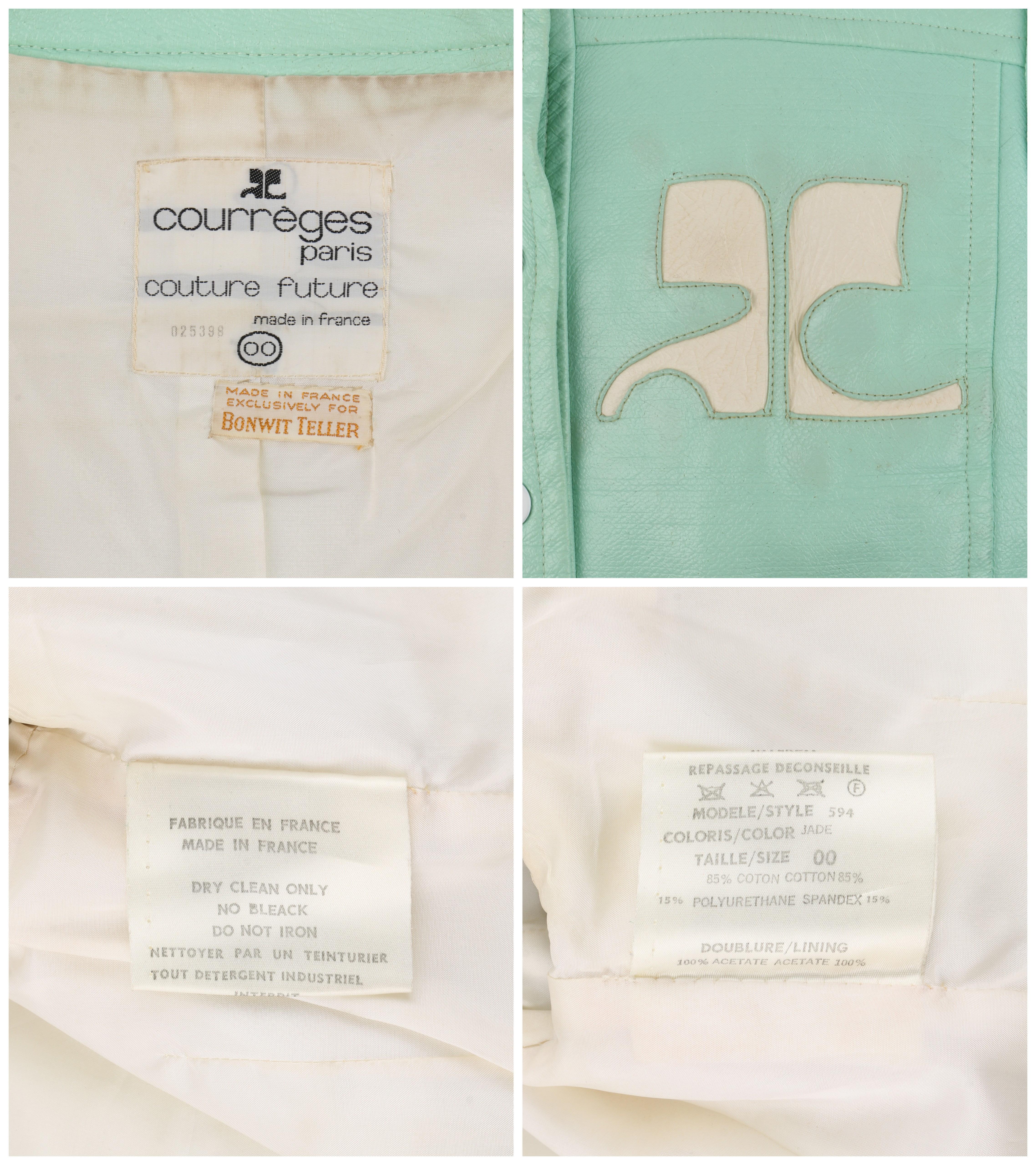 COURREGES Couture Future c.1970's Mint Green Vinyl Signature Logo Cropped Jacket 1