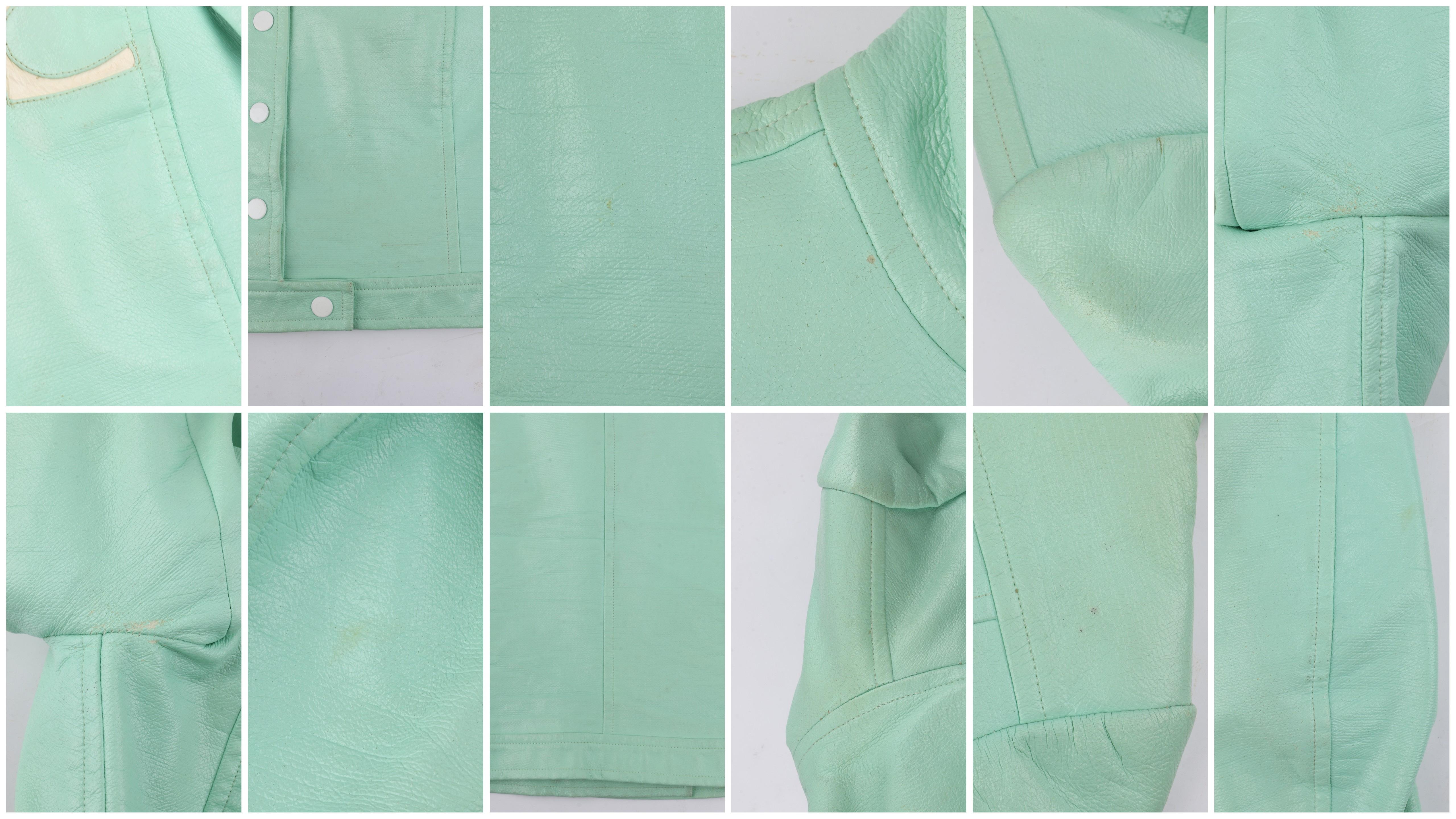 COURREGES Couture Future c.1970's Mint Green Vinyl Signature Logo Cropped Jacket 3