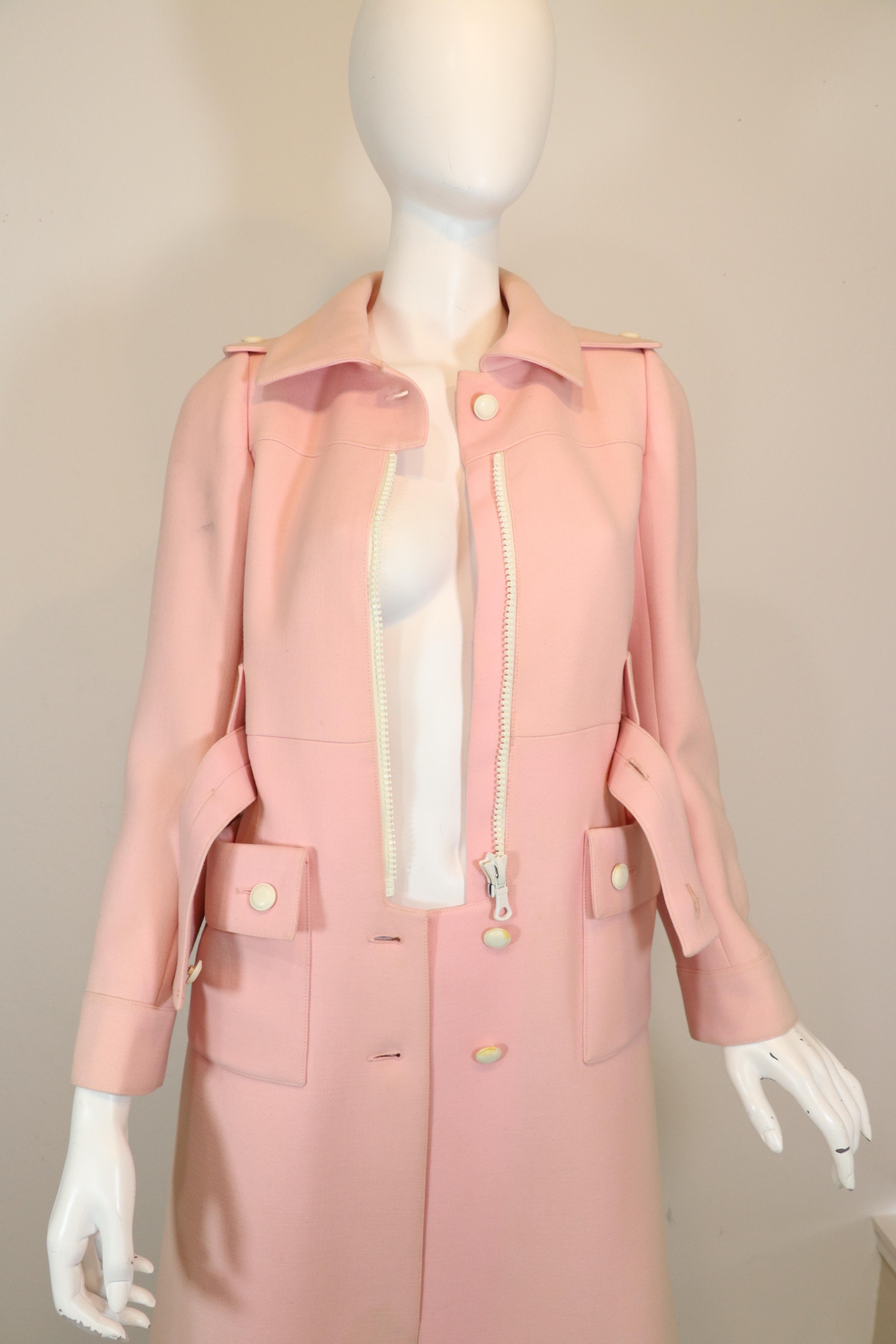 Courreges Couture Future Vintage 1970's Pink Structured Wool Coat 2