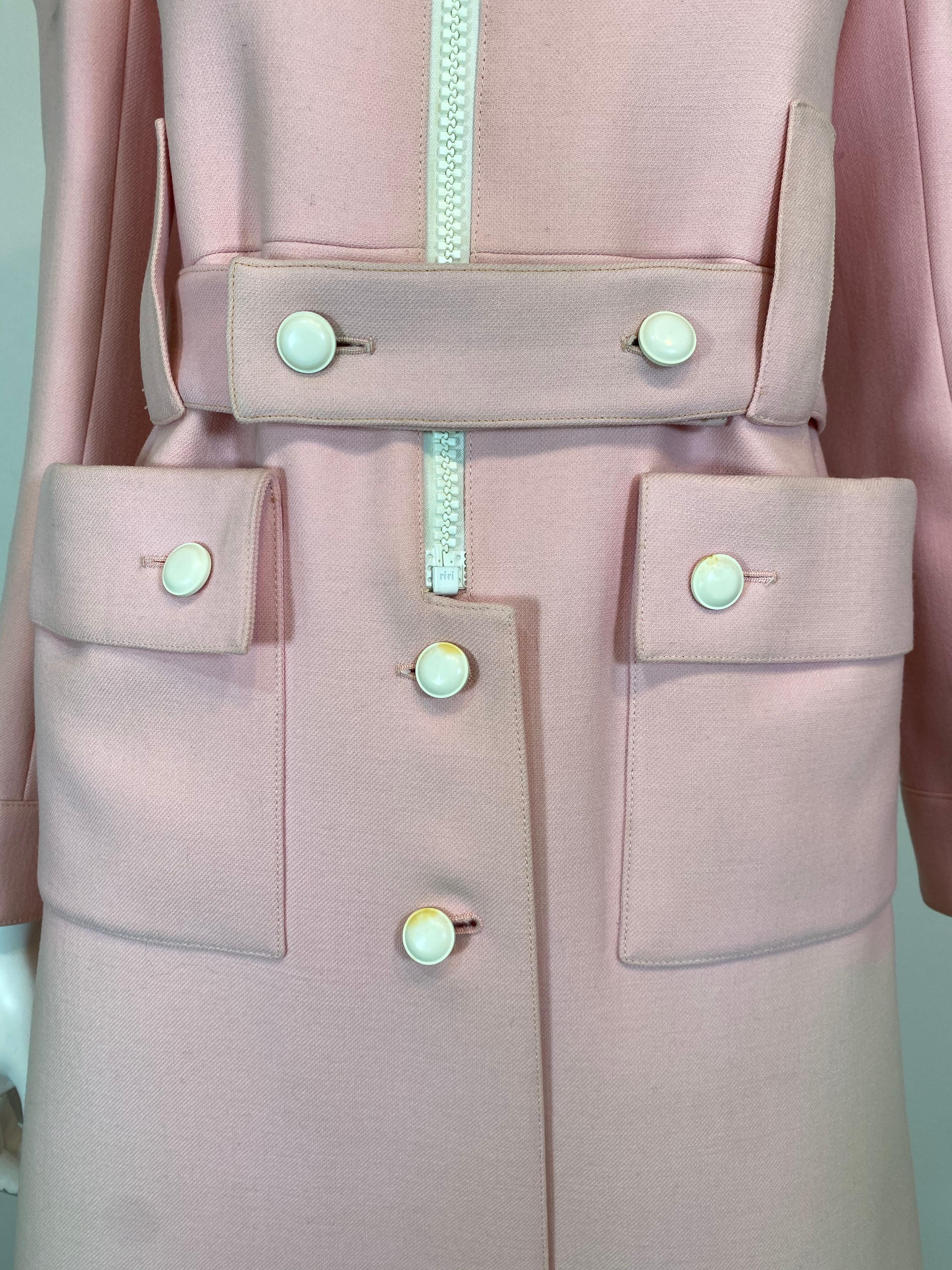 Courreges Couture Future Vintage 1970's Pink Structured Wool Coat 5