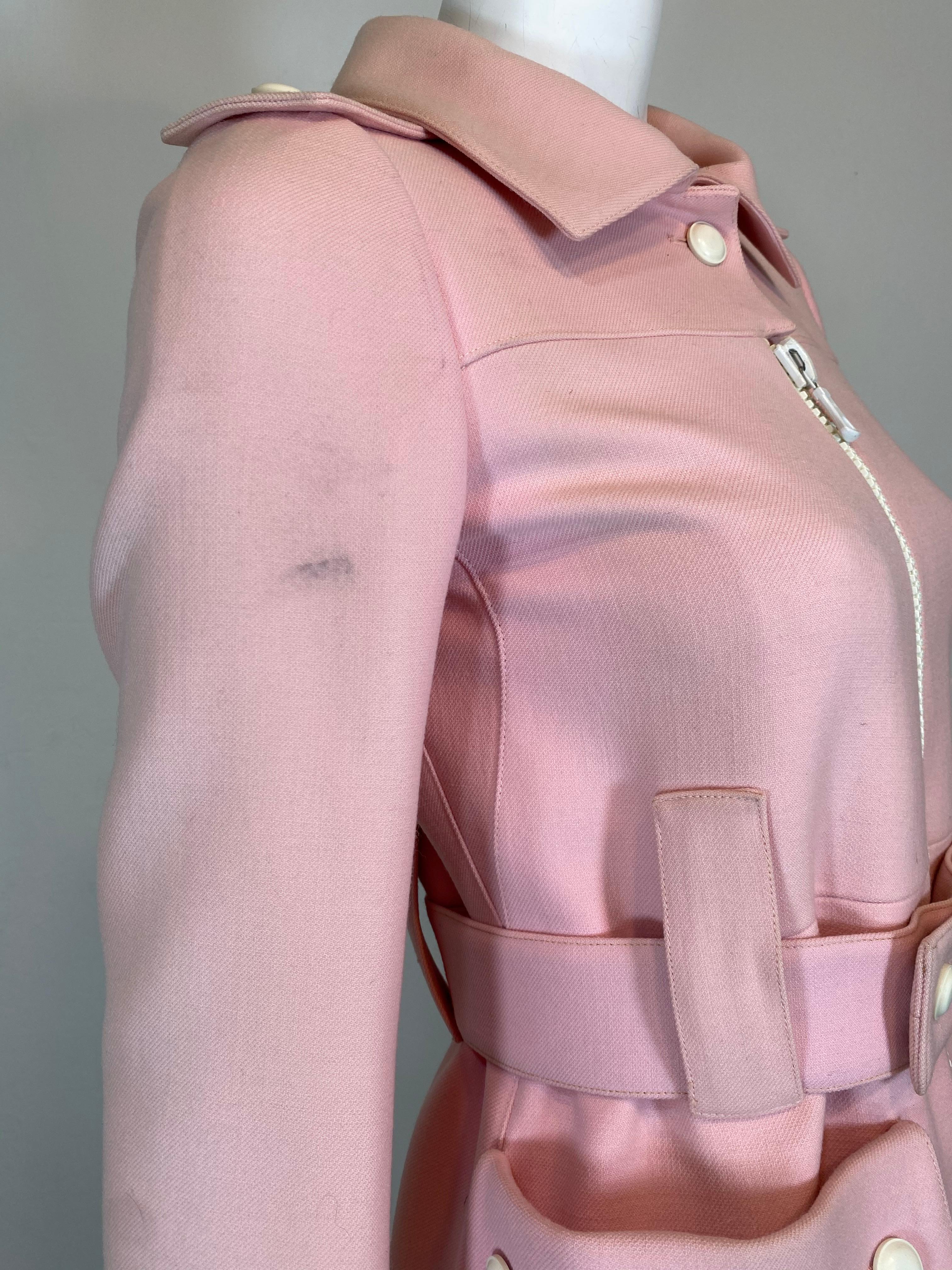 Courreges Couture Future Vintage 1970's Pink Structured Wool Coat 6