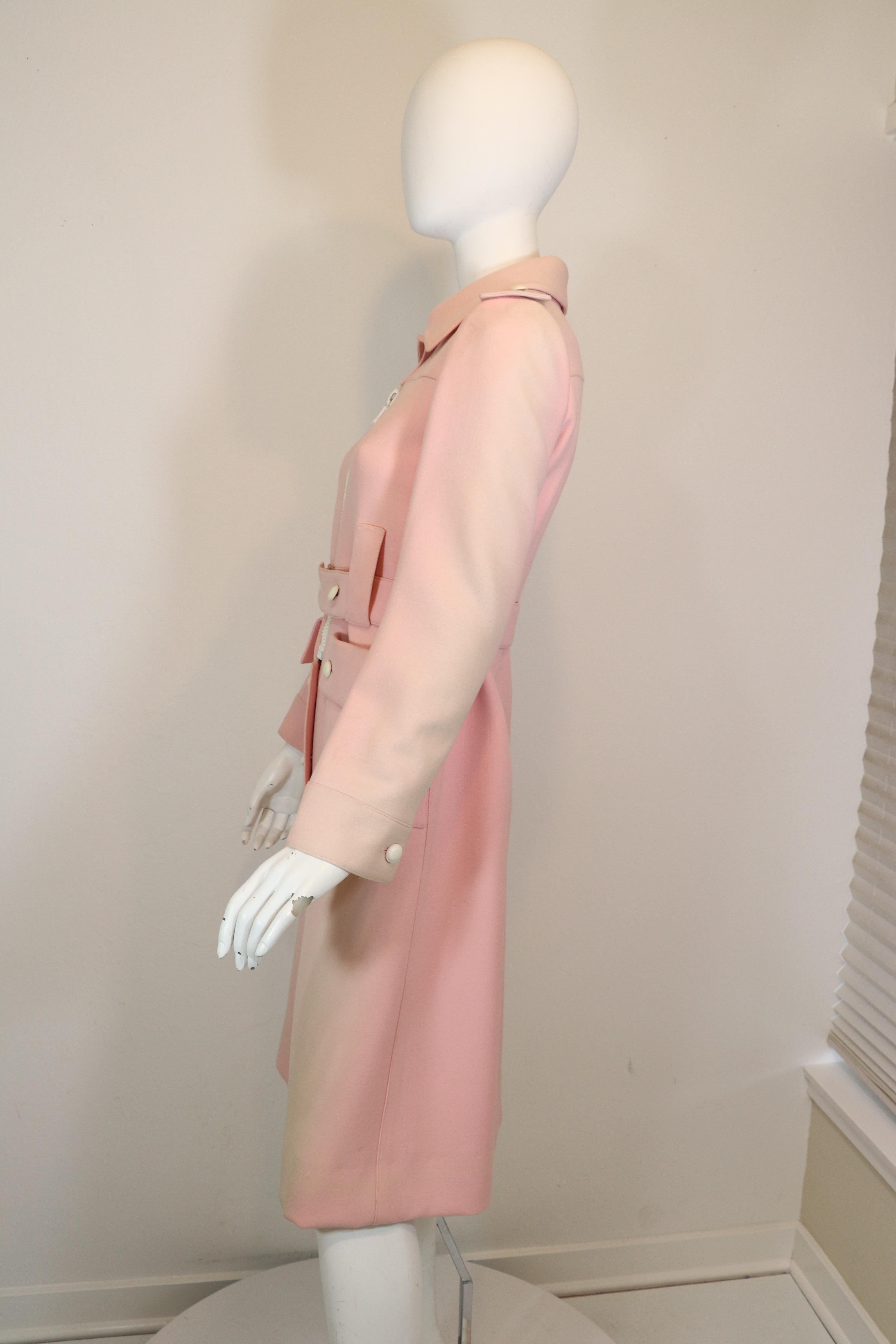 Beige Courreges Couture Future Vintage 1970's Pink Structured Wool Coat