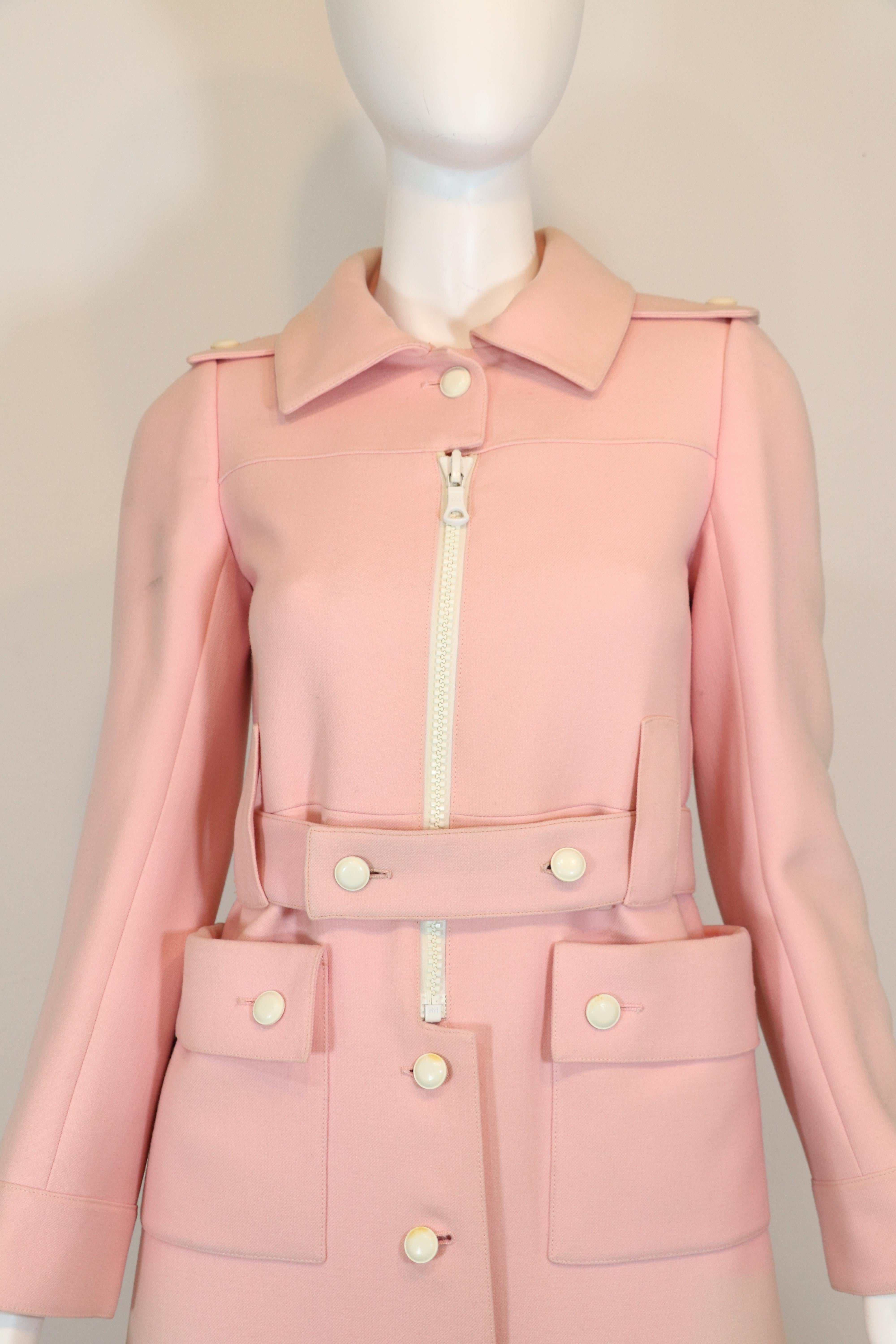 Courreges Couture Future Vintage 1970's Pink Structured Wool Coat In Fair Condition In Carmel, CA