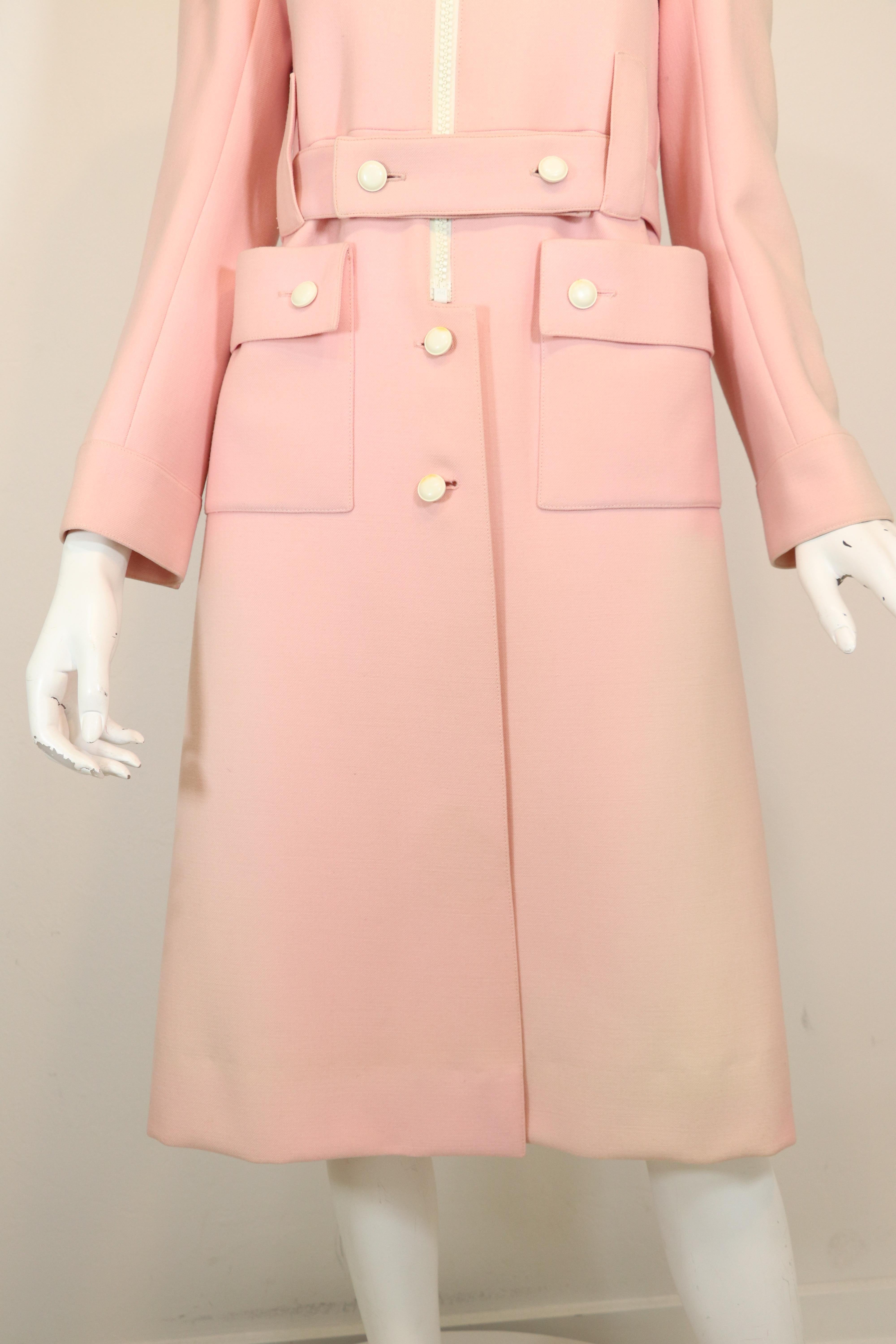 Women's Courreges Couture Future Vintage 1970's Pink Structured Wool Coat