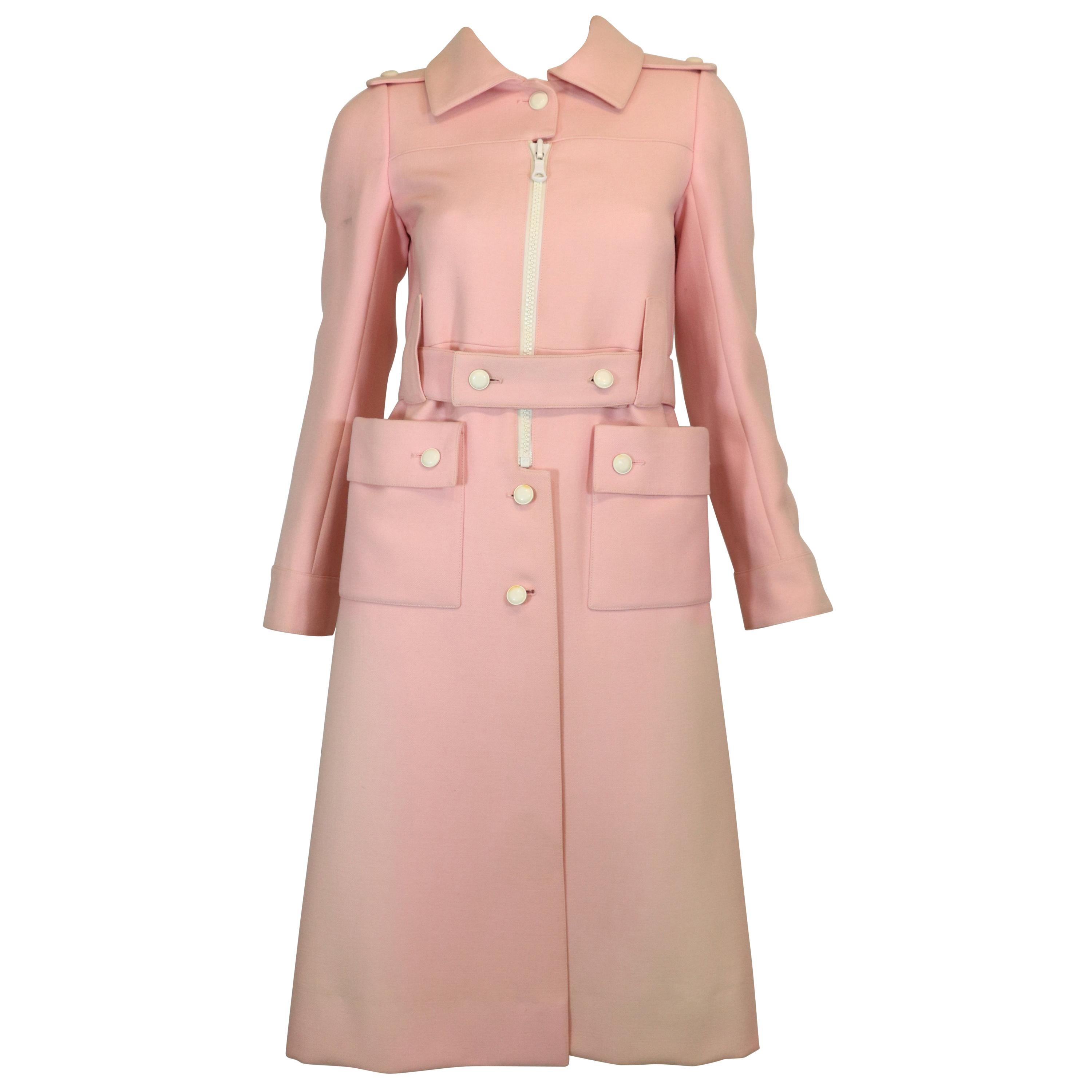 Courreges Couture Future Vintage 1970's Pink Structured Wool Coat