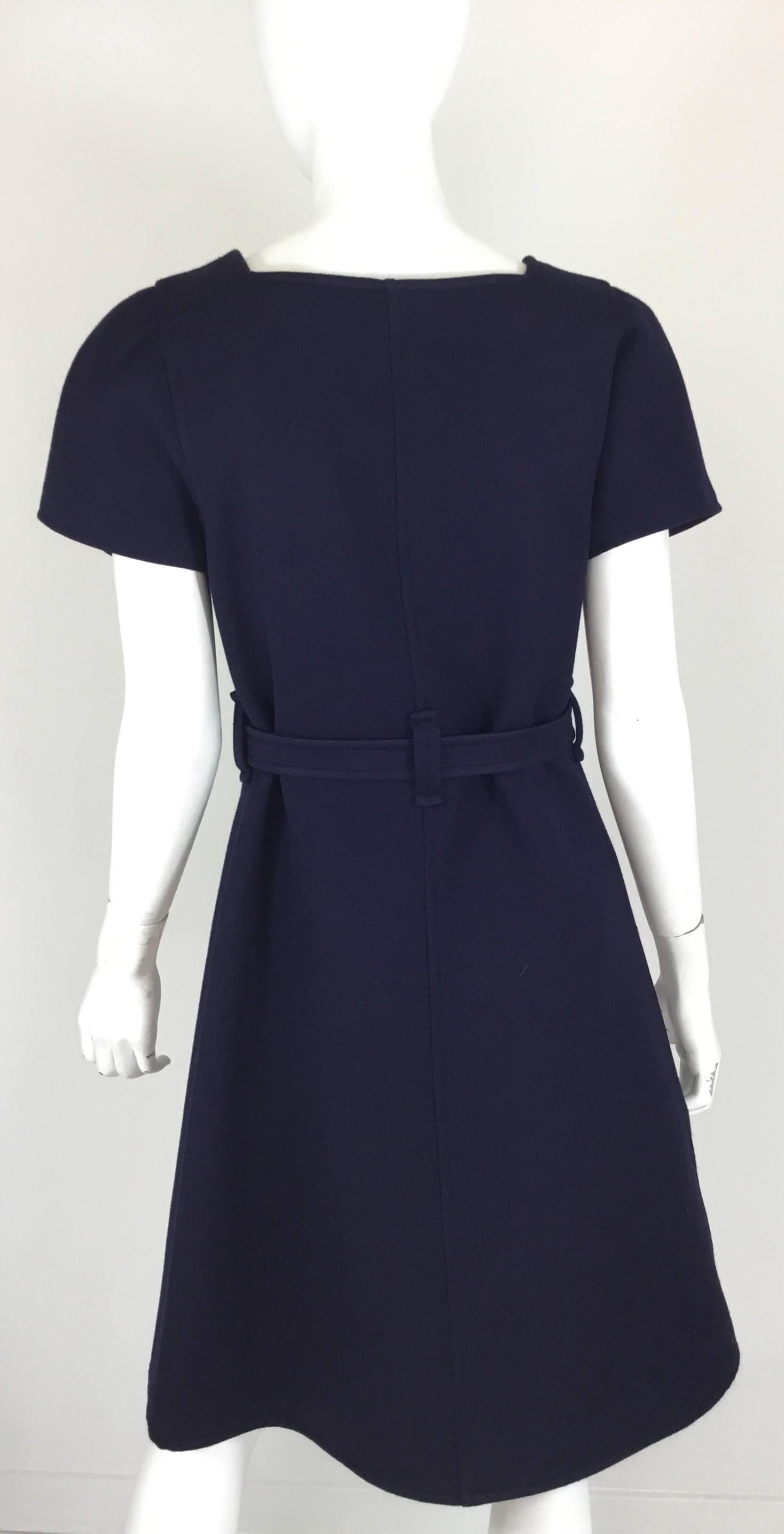 Black Courreges Couture Future Wool Belted A-Line Vintage Dress  For Sale