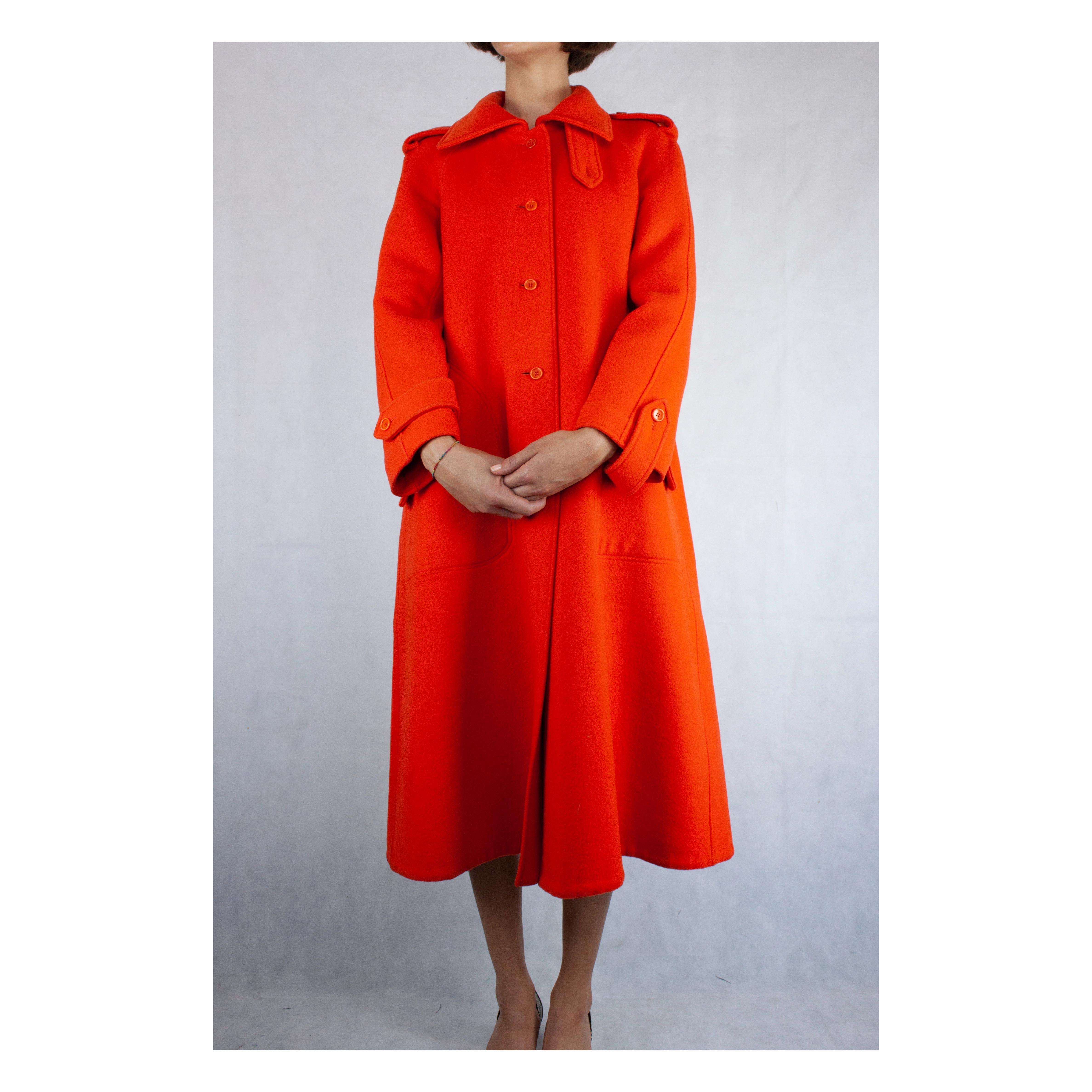 Red  Courrèges Couture numbered military style wool coat. circa 1967