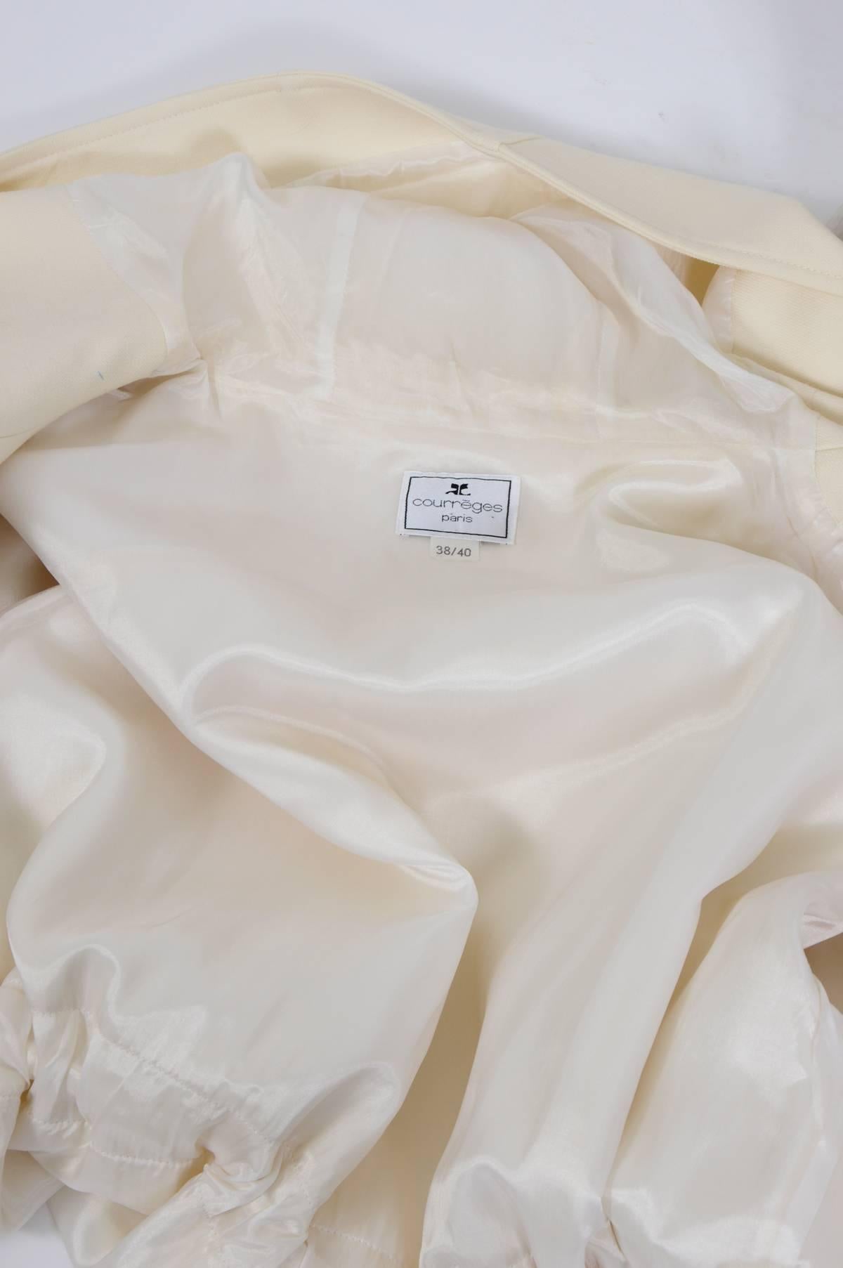 White Courreges cream wool oversized drawstring waist hooded jacket