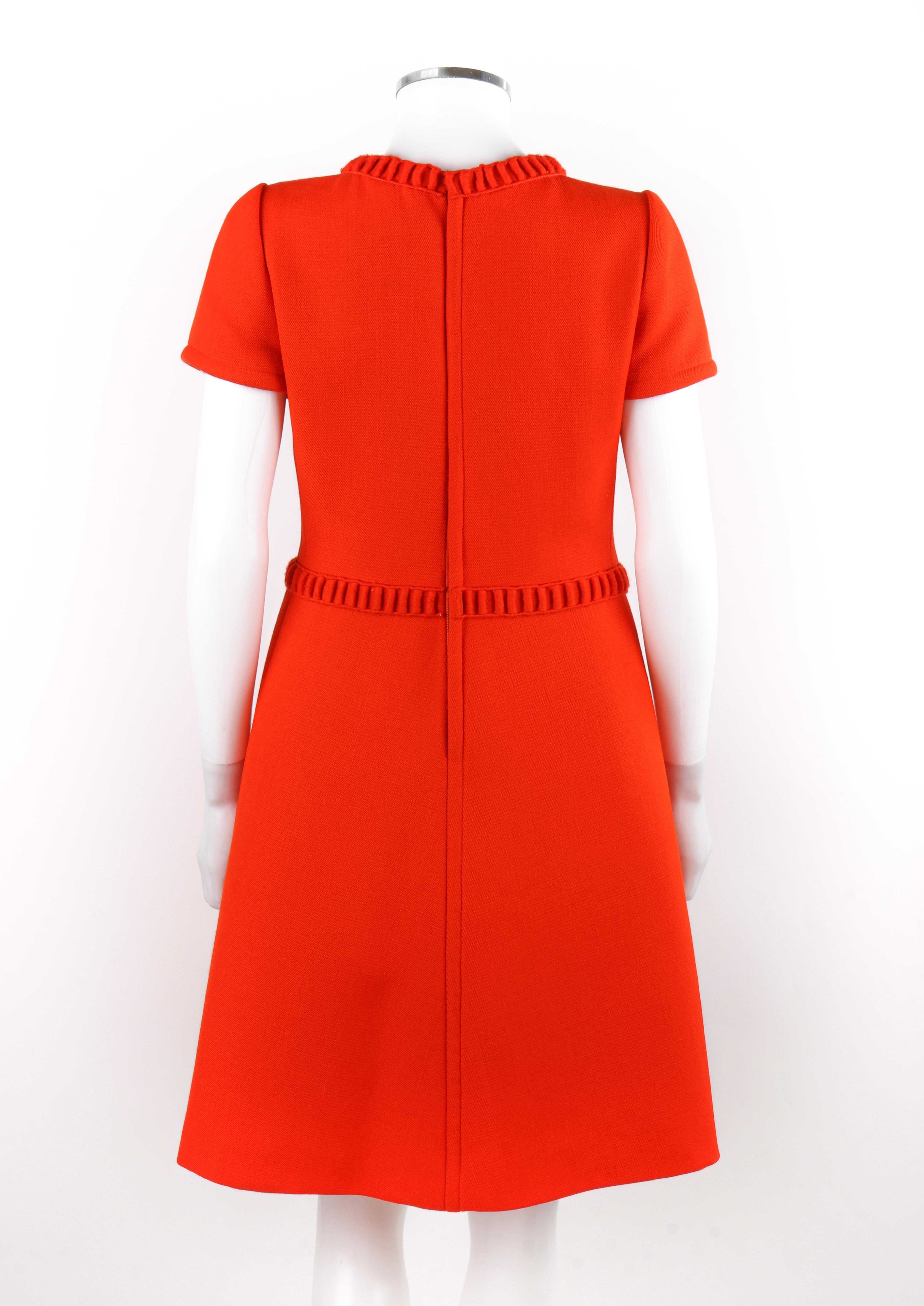 Women's COURREGES Early c.1960's Orange Wool Embroidered Trim Short Sleeve A-Line Dress For Sale