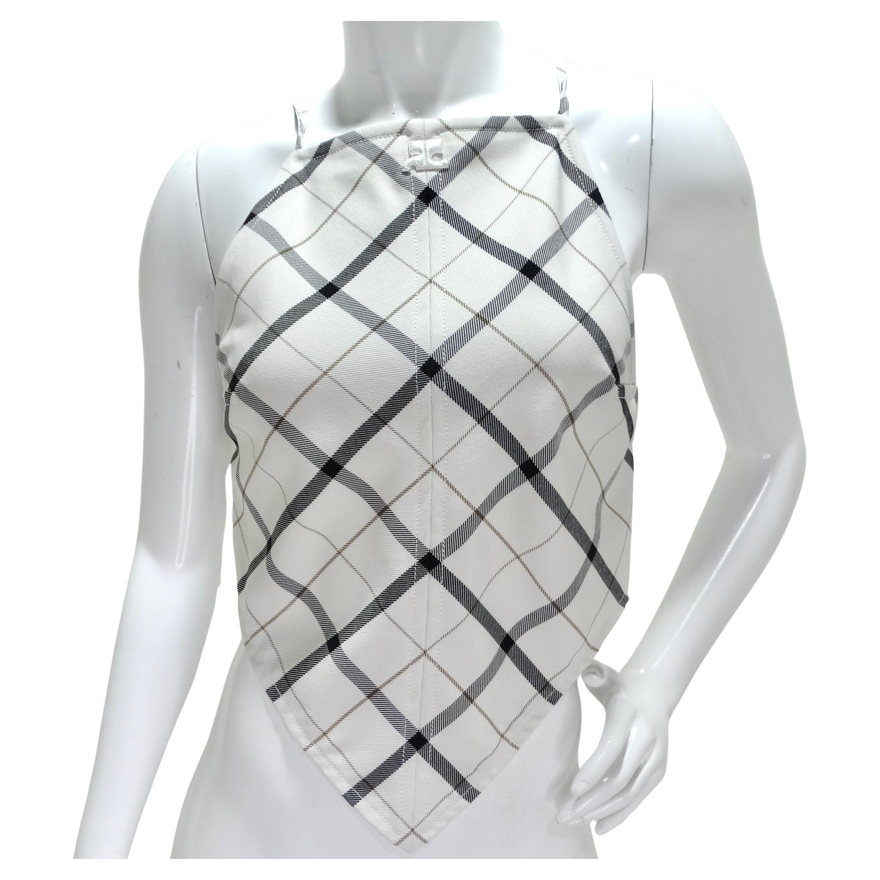 Courrèges Embroidered Logo Checked Tank Top For Sale