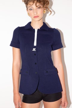 Courreges Hyperbole 70's Logo Oversized Zipper Navy Tunic Top