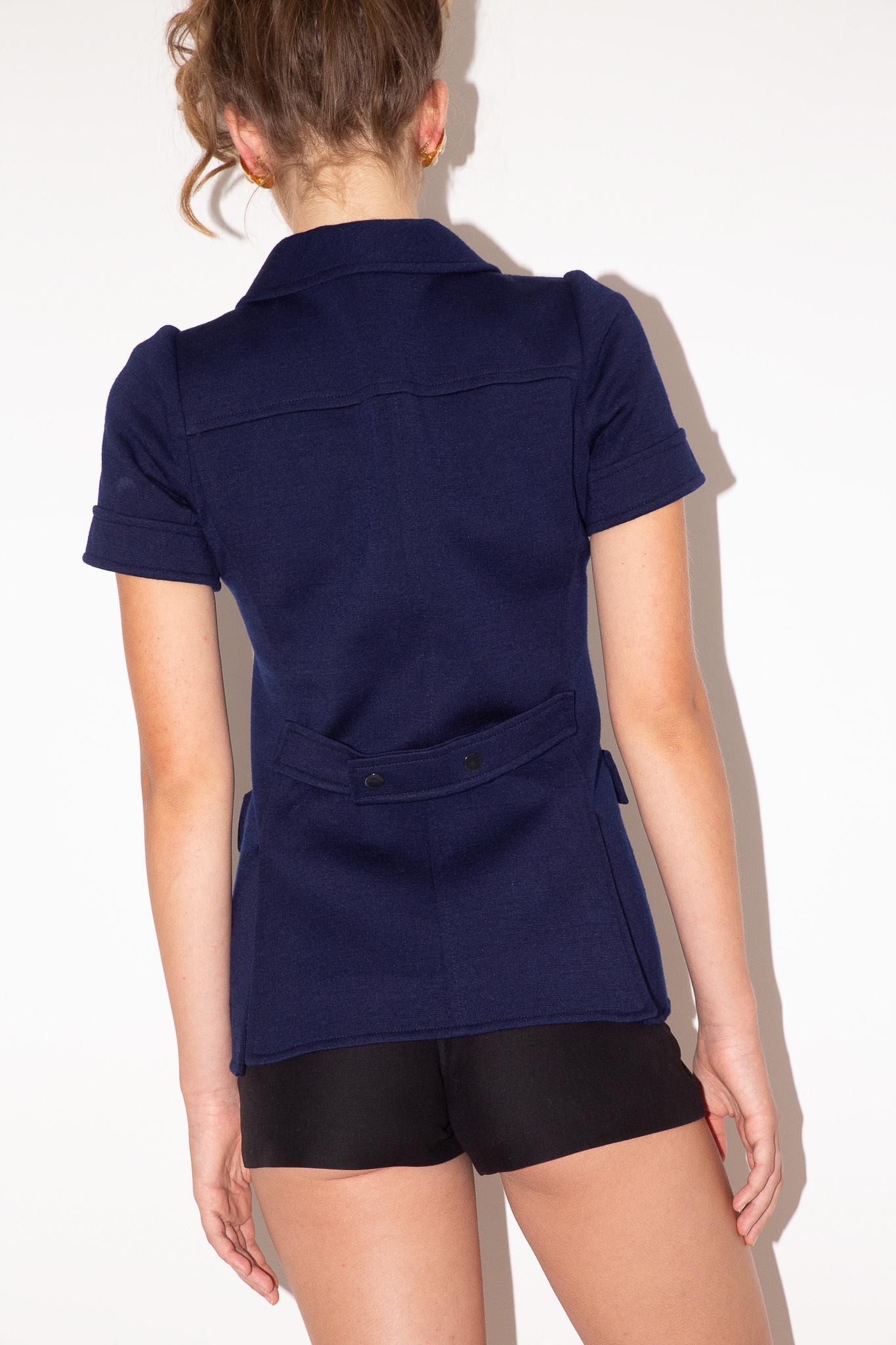 Black Courreges Hyperbole 70's Logo Oversized Zipper Navy Tunic Top For Sale