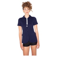 Courreges Hyperbole 70's Logo Oversized Zipper Navy Tunic Top