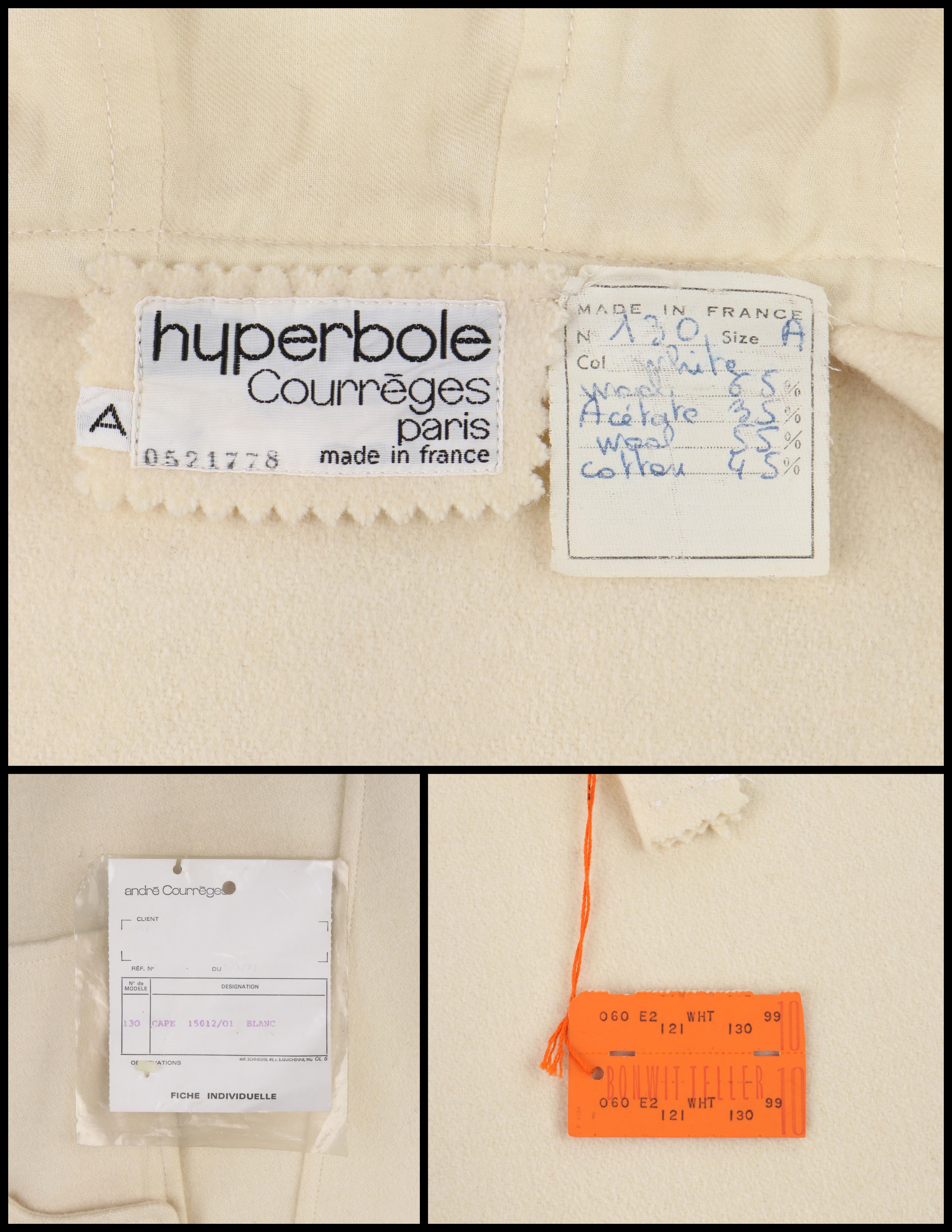 COURREGES Hyperbole c.1970's Ivory Wool Orange Patent Leather Logo Hooded Cape 8