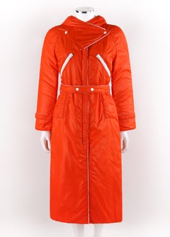 COURREGES Hyperbole c.1970's Orange Hooded Belted Full-Length Coat