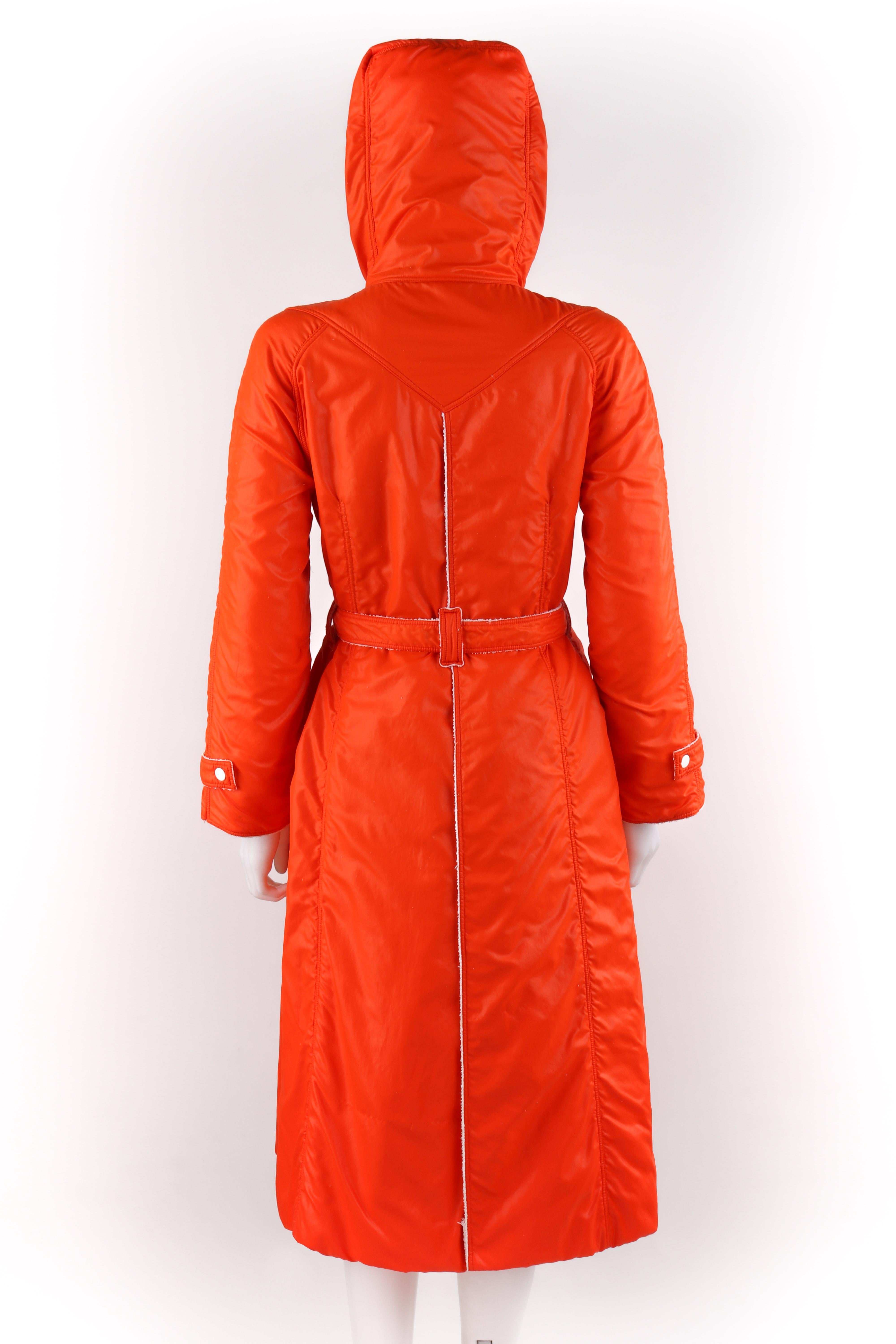 Red COURREGES Hyperbole c.1970's Orange Hooded Belted Full-Length Coat For Sale