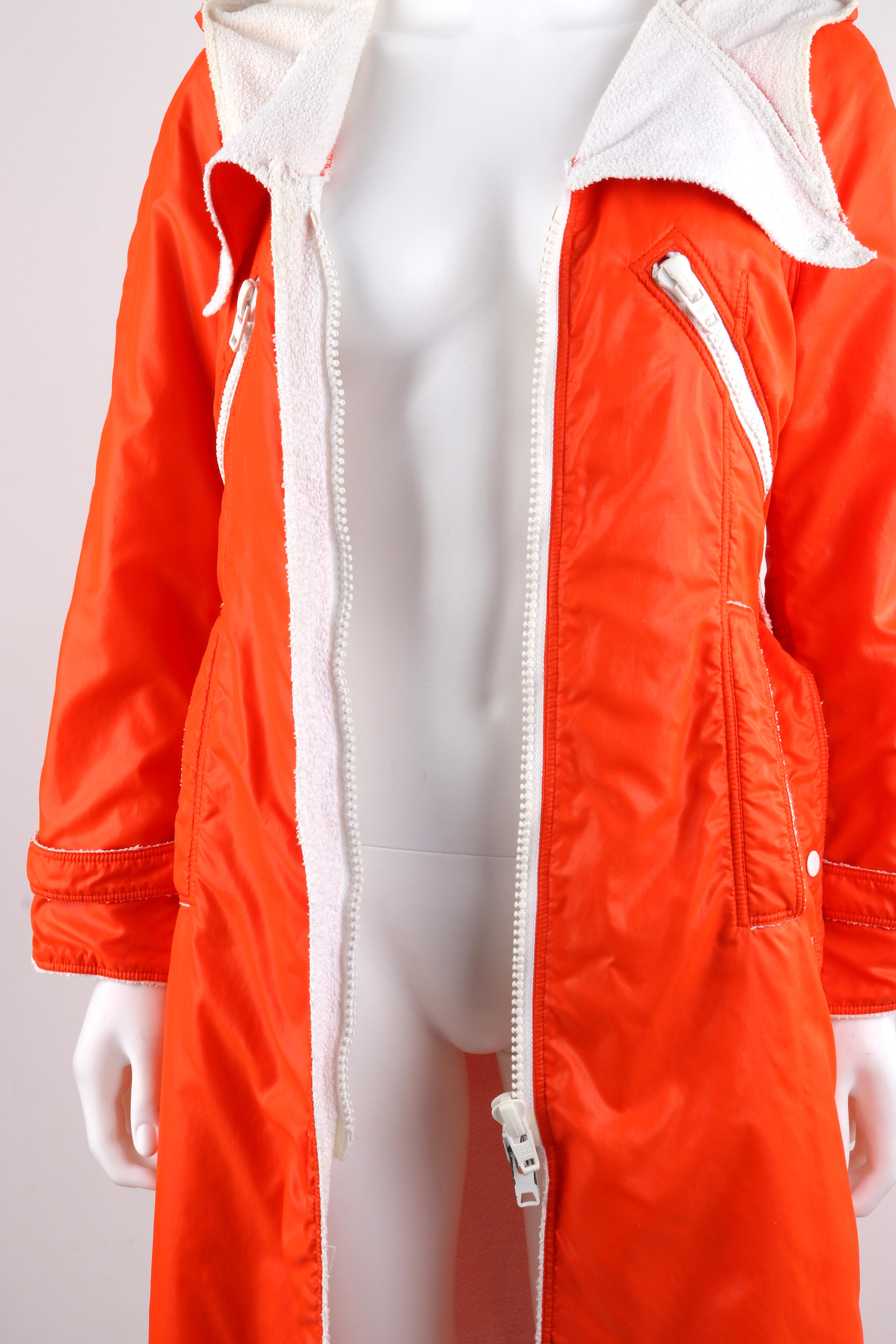 Women's COURREGES Hyperbole c.1970's Orange Hooded Belted Full-Length Coat For Sale