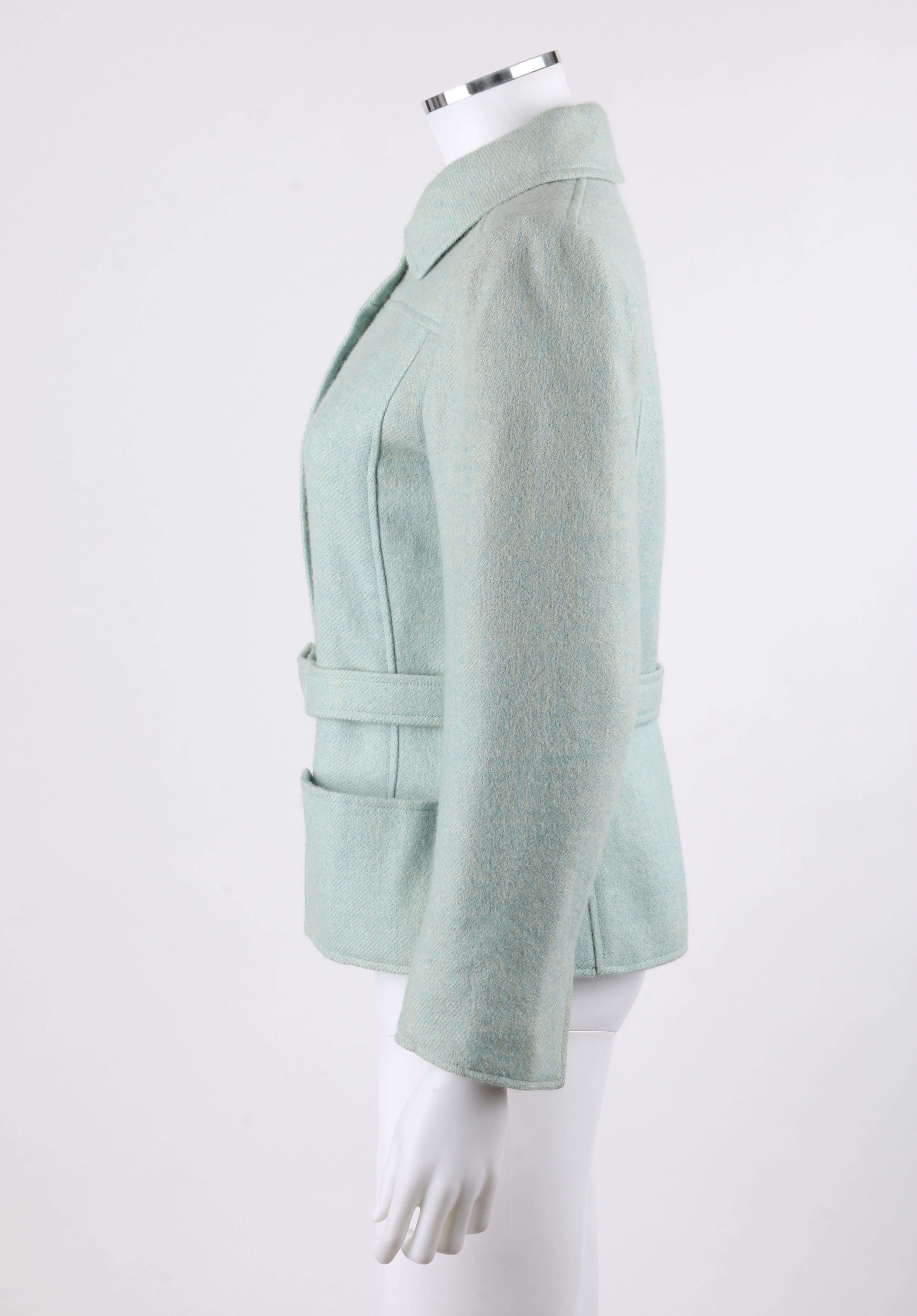 Gray COURREGES Hyperbole c.1970's Sky Blue Snap Front Belted Jacket For Sale