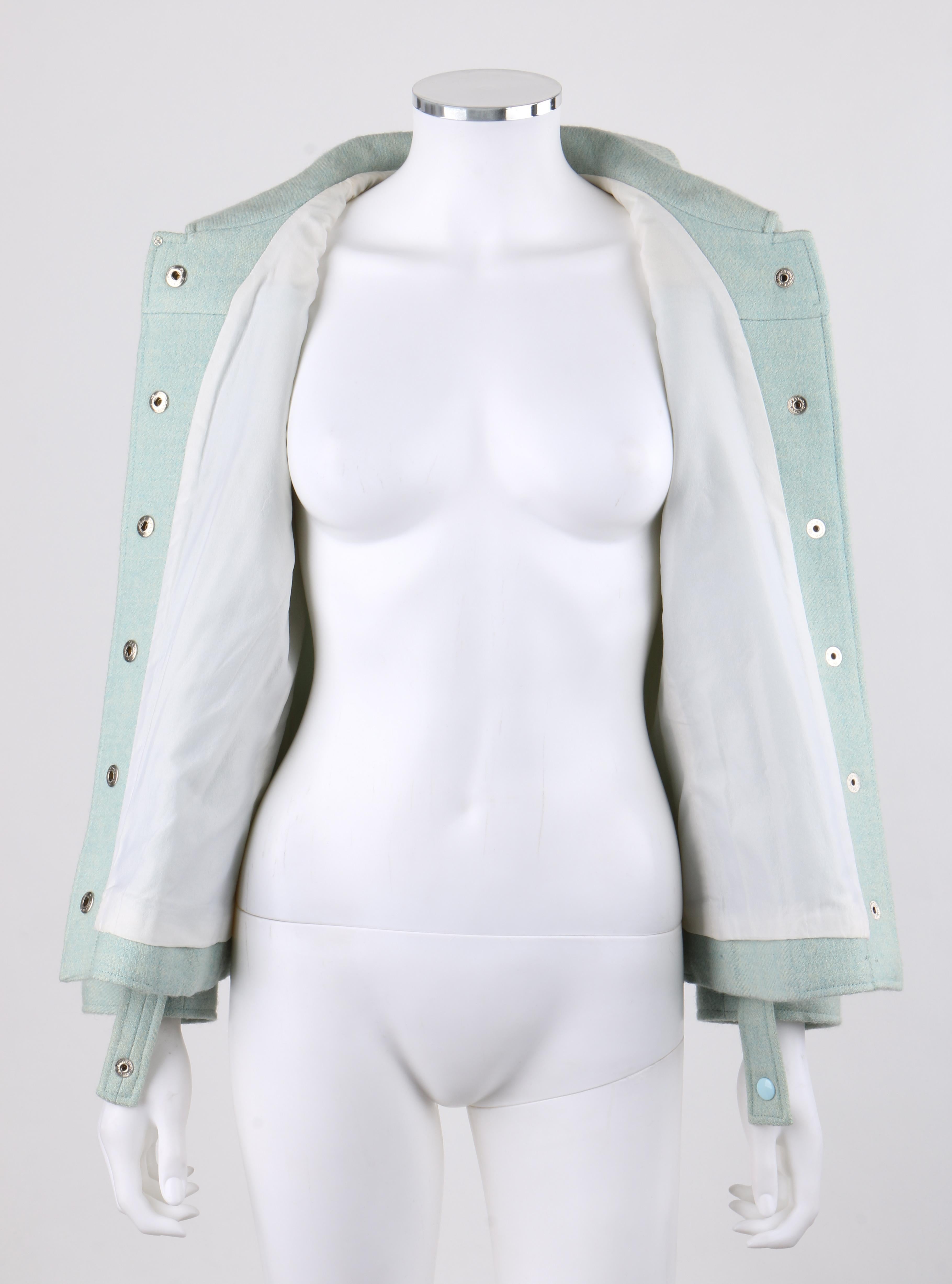 Women's COURREGES Hyperbole c.1970's Sky Blue Snap Front Belted Jacket For Sale