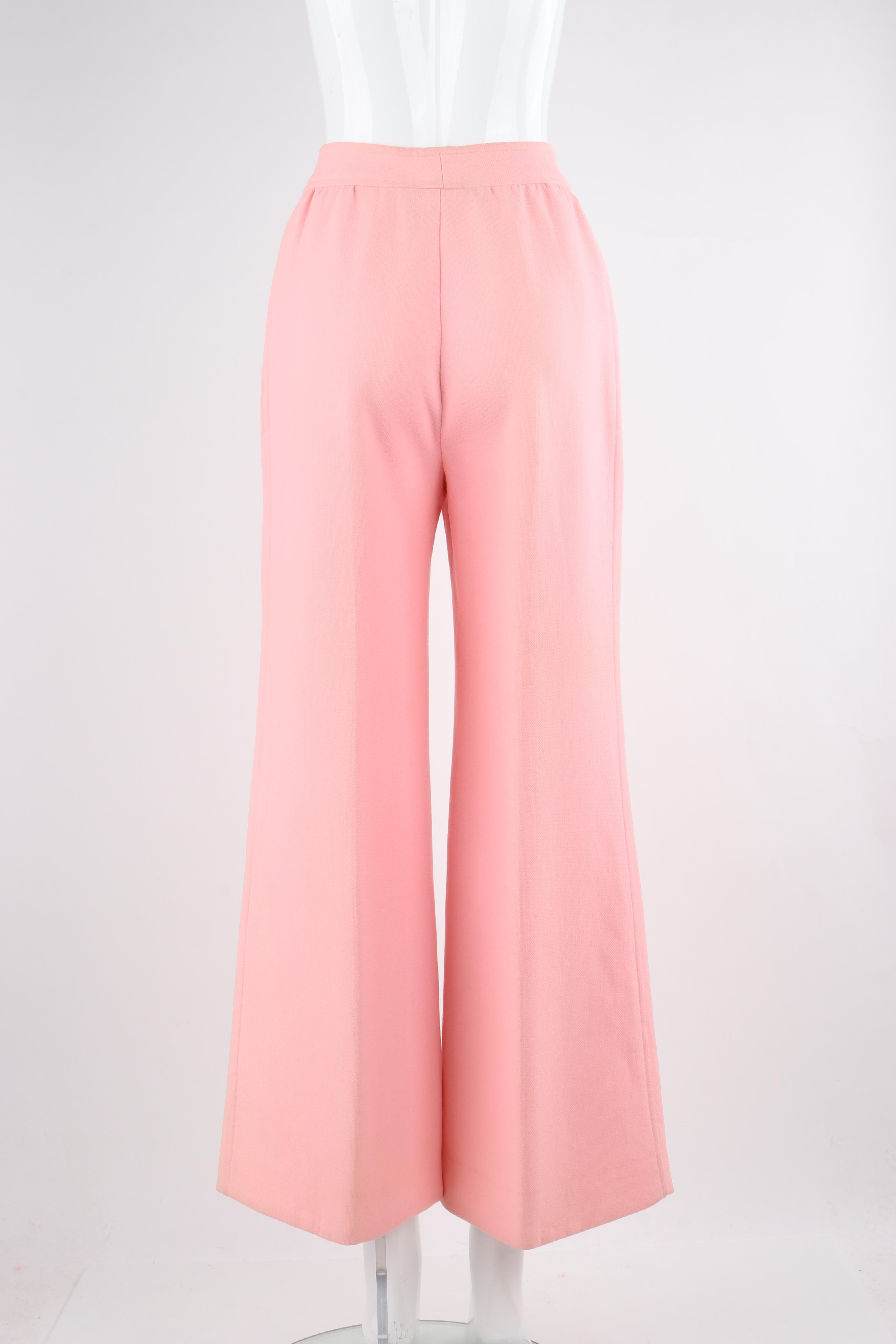 COURREGES Hyperbole c.1970's Vtg Pantalon pantalon large en laine rose à taille haute en vente 1