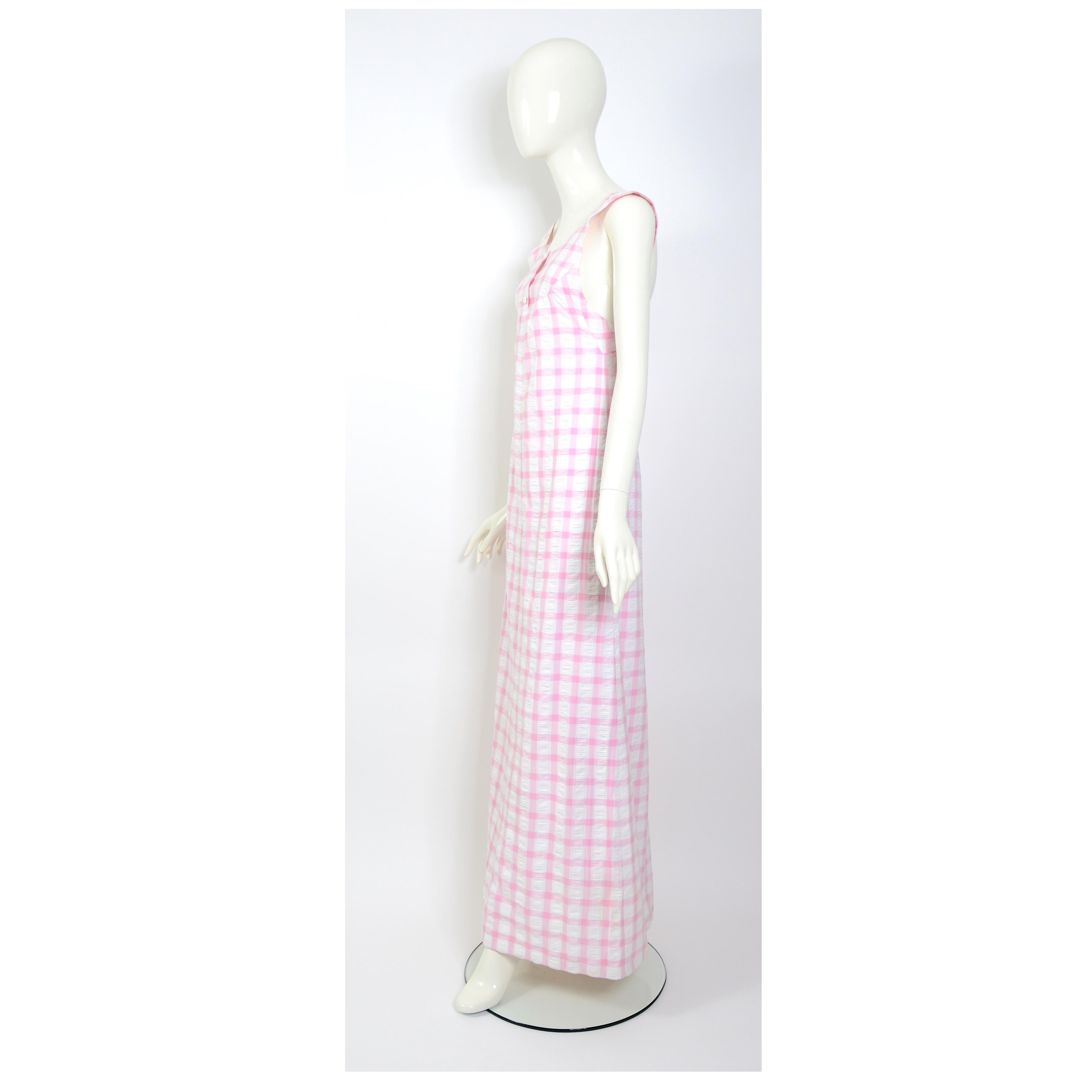 Courrèges hyperbole numbered collectible vintage white & pink cotton maxi dress In Excellent Condition In Antwerp, BE