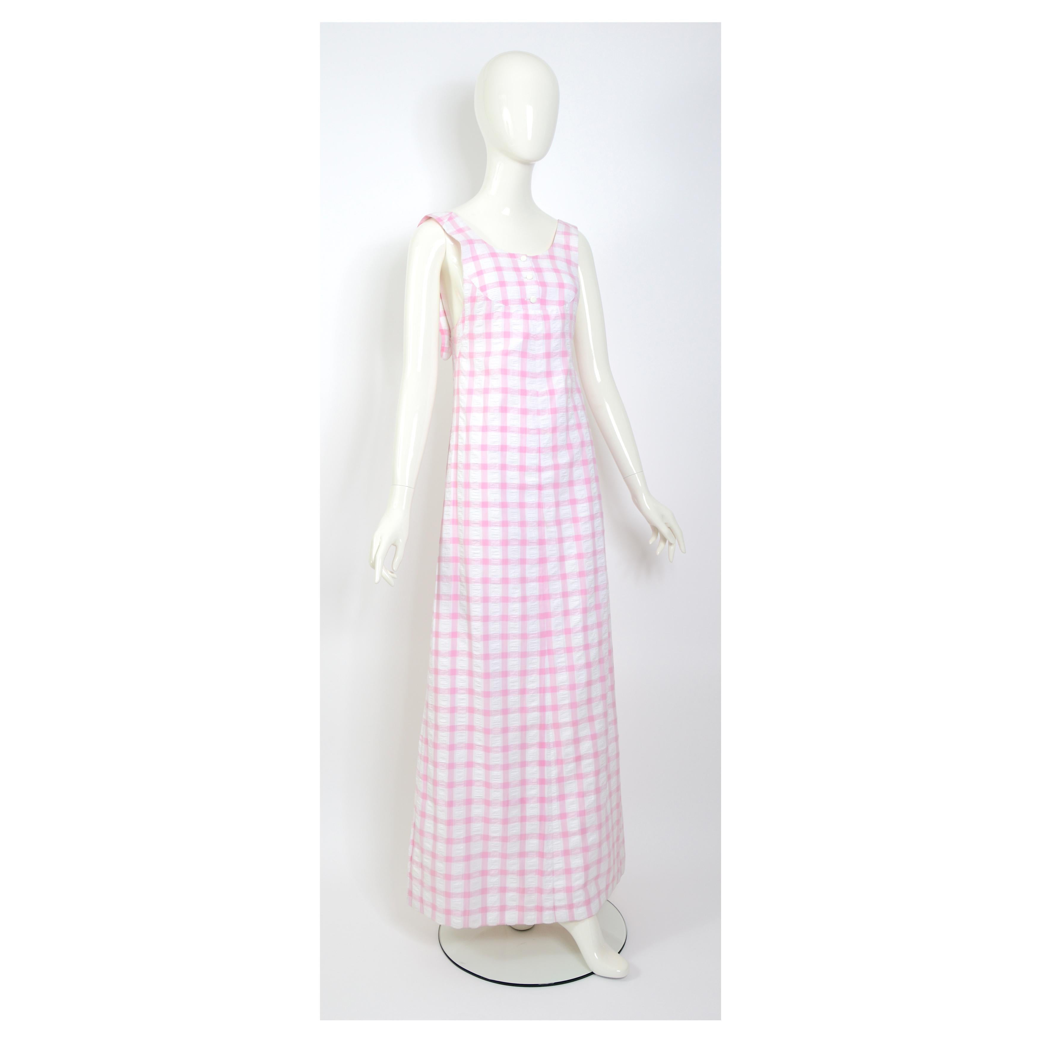 Courrèges hyperbole numbered collectible vintage white & pink cotton maxi dress 4