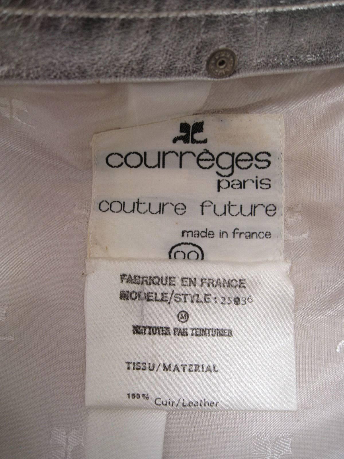 Courreges Iconic 1960's Metallic Silver Leather Logo Jacket 3