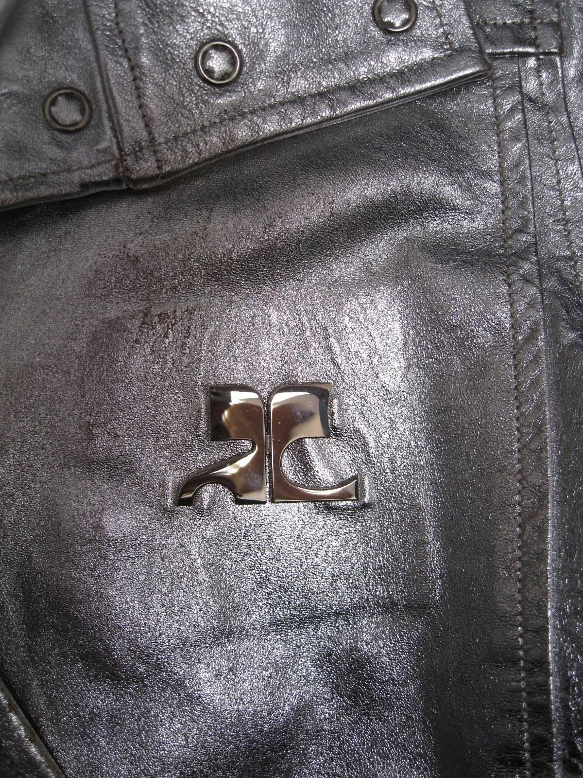 Women's Courreges Iconic 1960's Metallic Silver Leather Logo Jacket