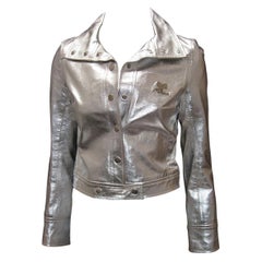 Courreges Iconique 1960's Metallic Silver Leather Logo Jacket