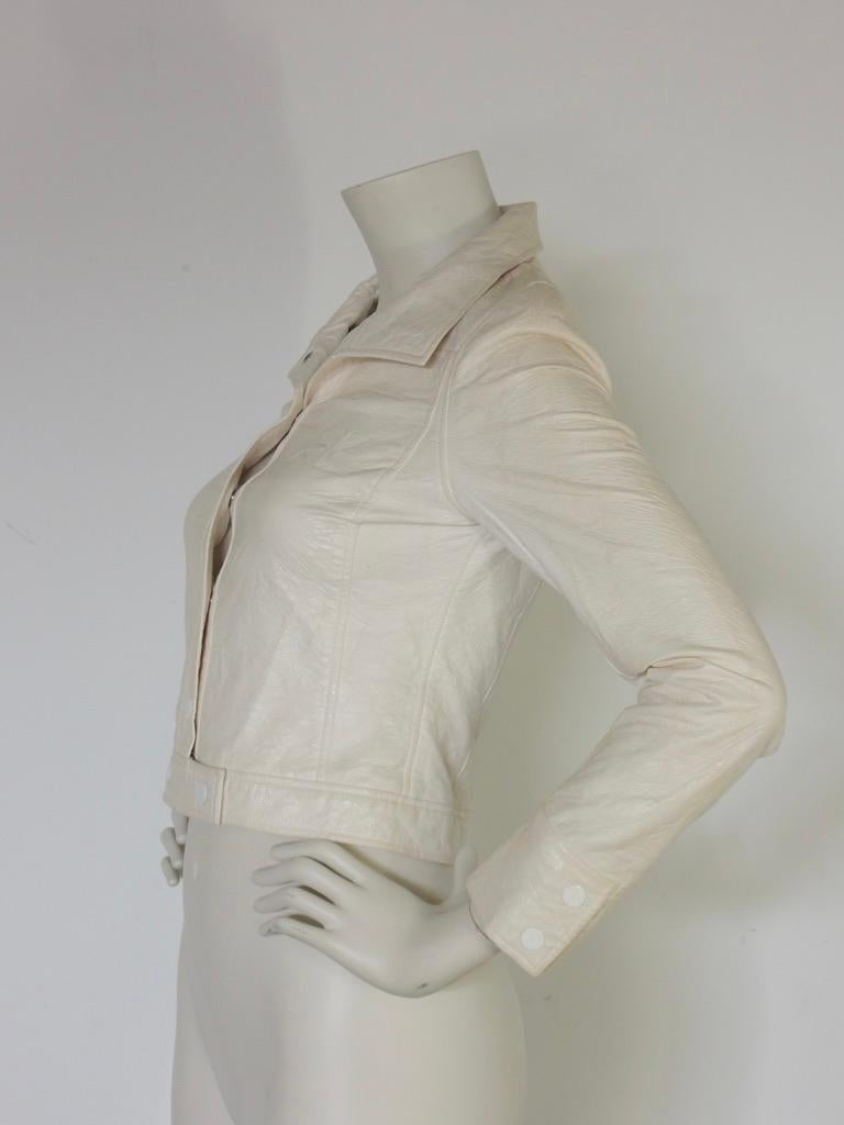Courreges Iconic White Cropped Logo Jacket In Fair Condition For Sale In Oakland, CA