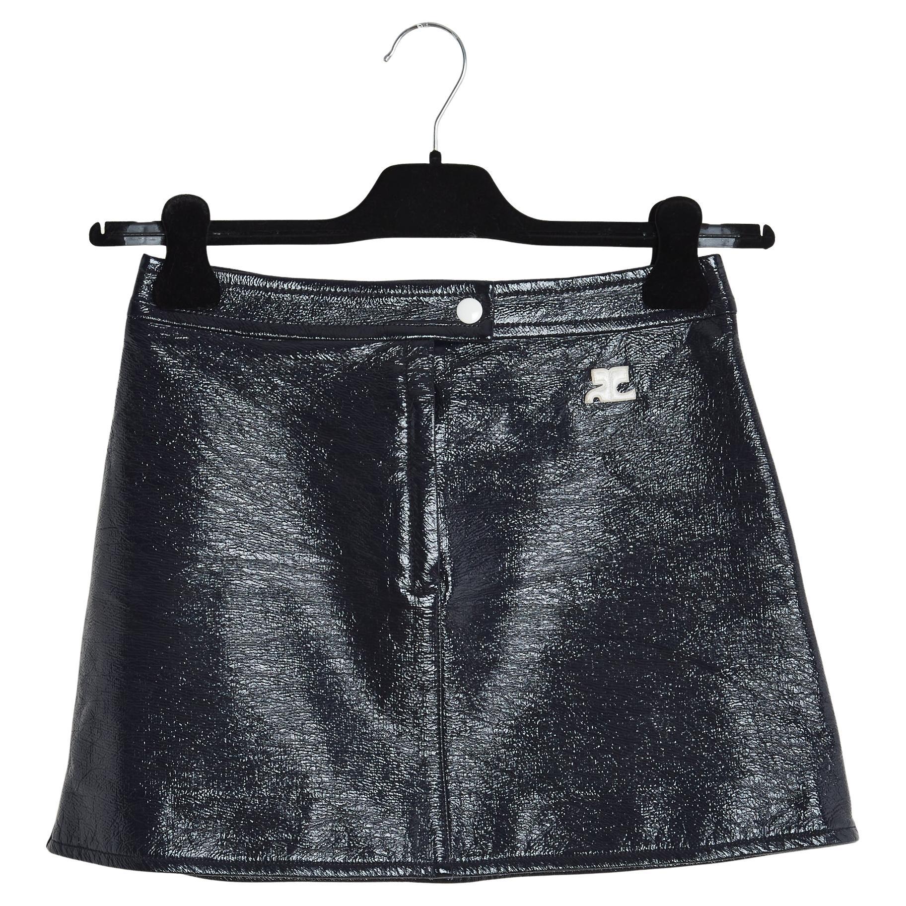 Courrèges Jupe Reedition FR36 Black Vinyl Iconic Mini Skirt UK8 US6 Courreges