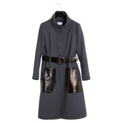 Courrèges Manteau FR38 Trench en laine et vinyle gris UK10 US6 Courrèges