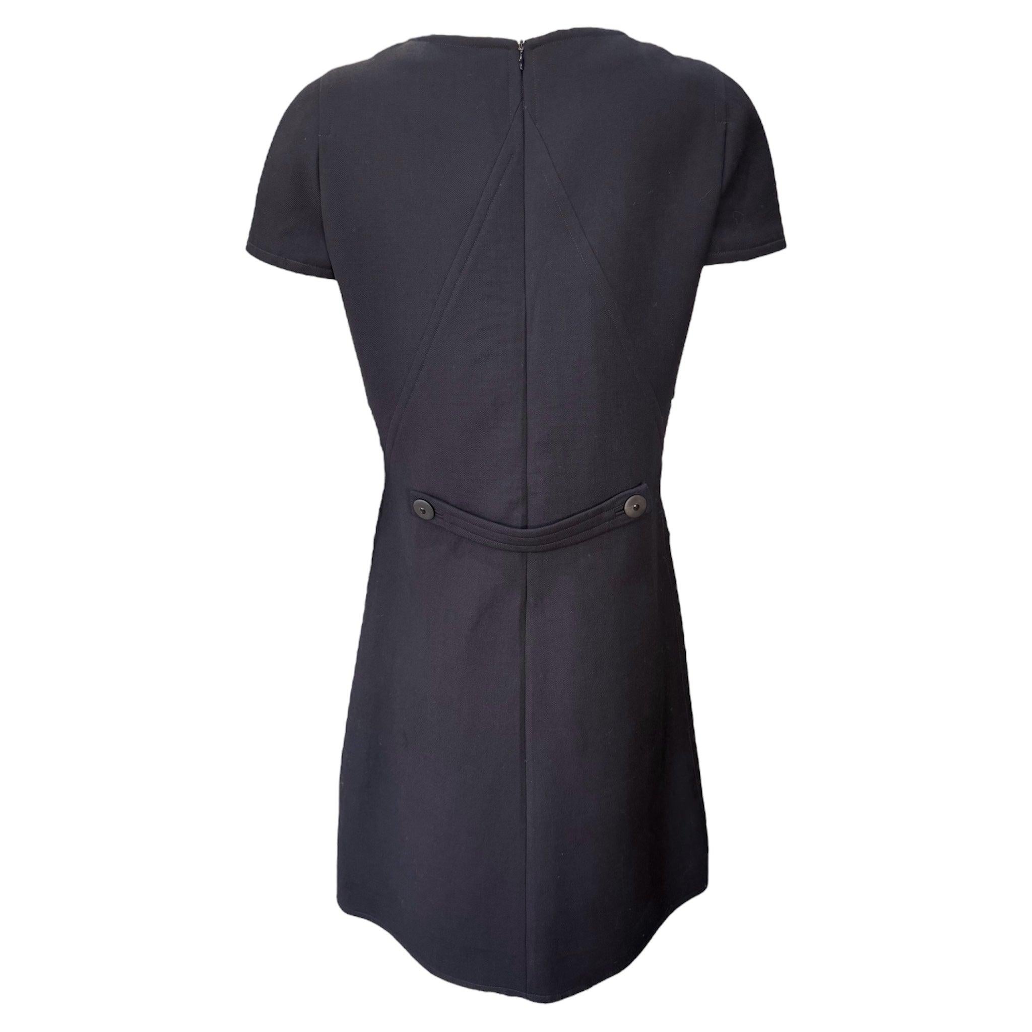 Women's Courreges Mod Black Structured Wool Dress, 1990s For Sale