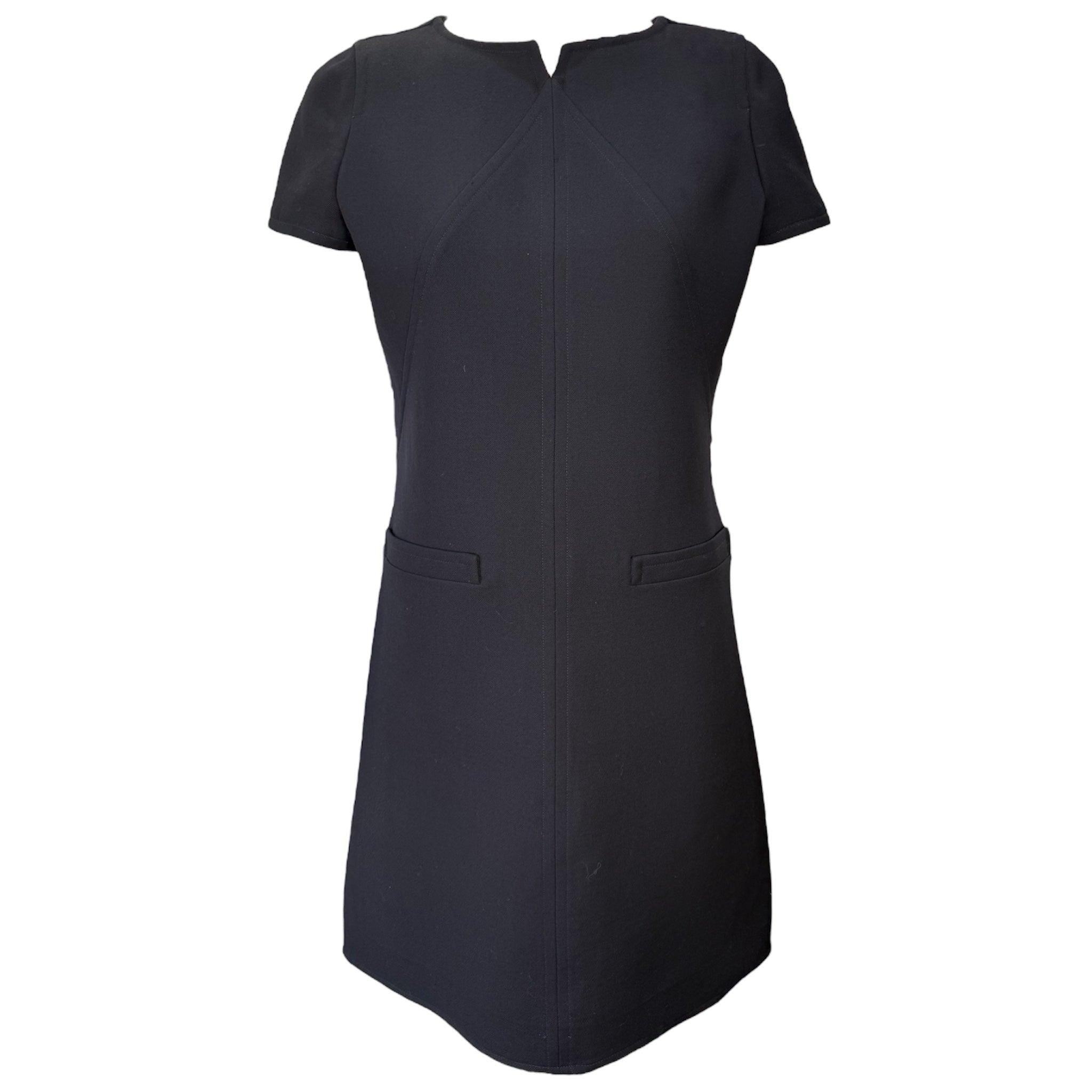 Courreges Mod Black Structured Wool Dress, 1990s For Sale