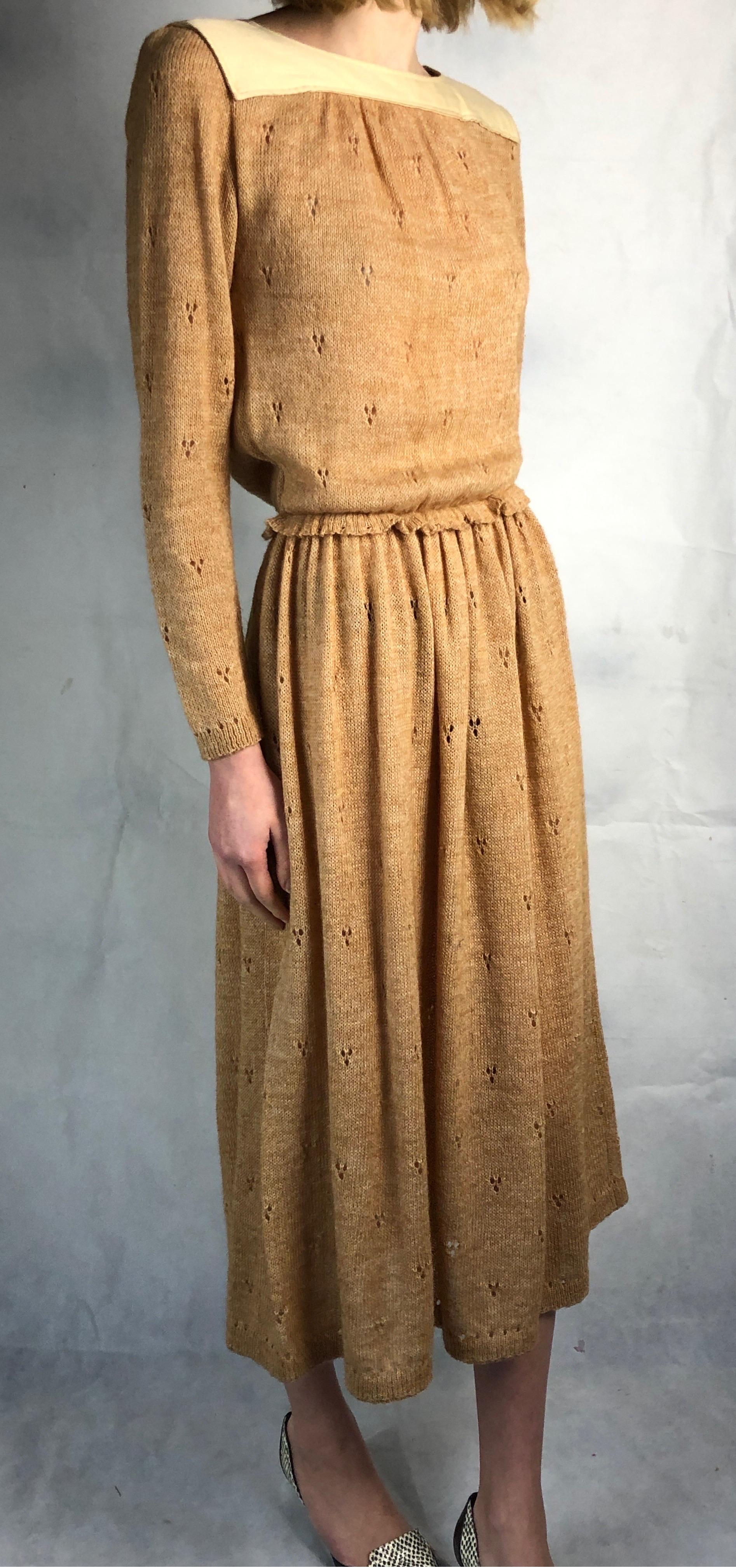 Brown Courreges  mohair Pointelle jersey dress with floral patterns, circa 1970s    For Sale
