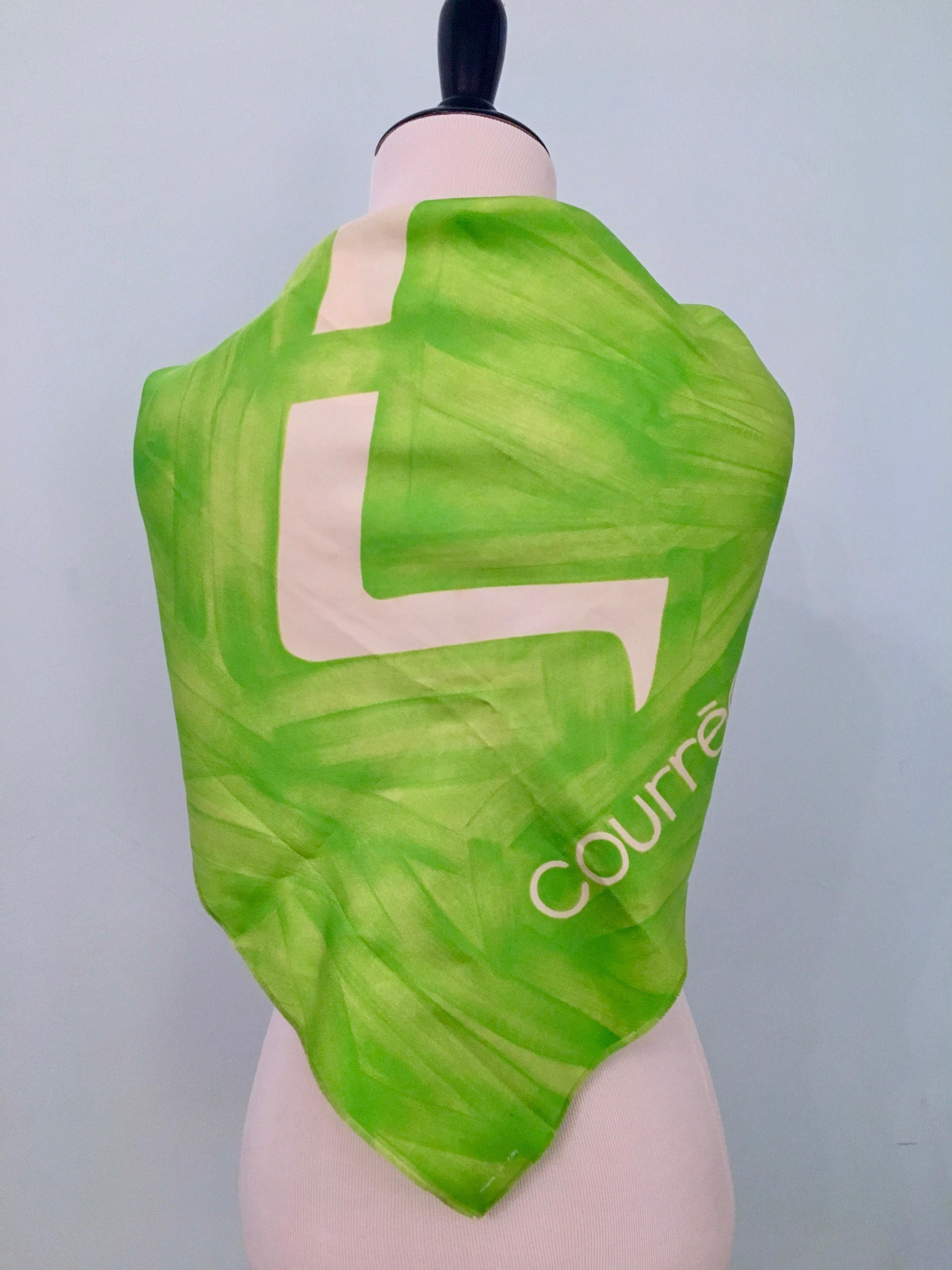 Courreges Neon Green Abstract Man Scarf 1960s In Excellent Condition For Sale In Chicago, IL
