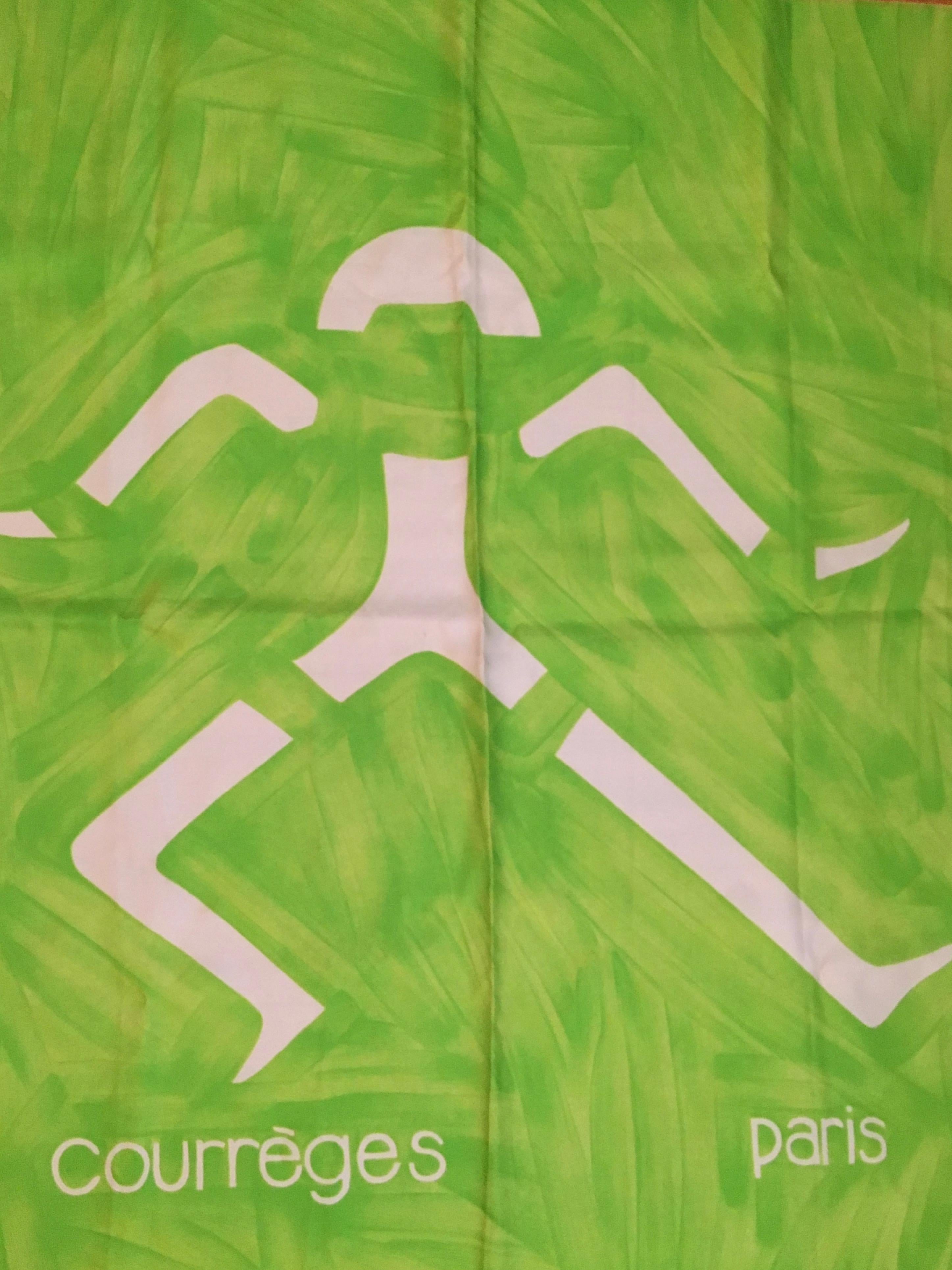 Women's or Men's Courreges Neon Green Abstract Man Scarf 1960s For Sale