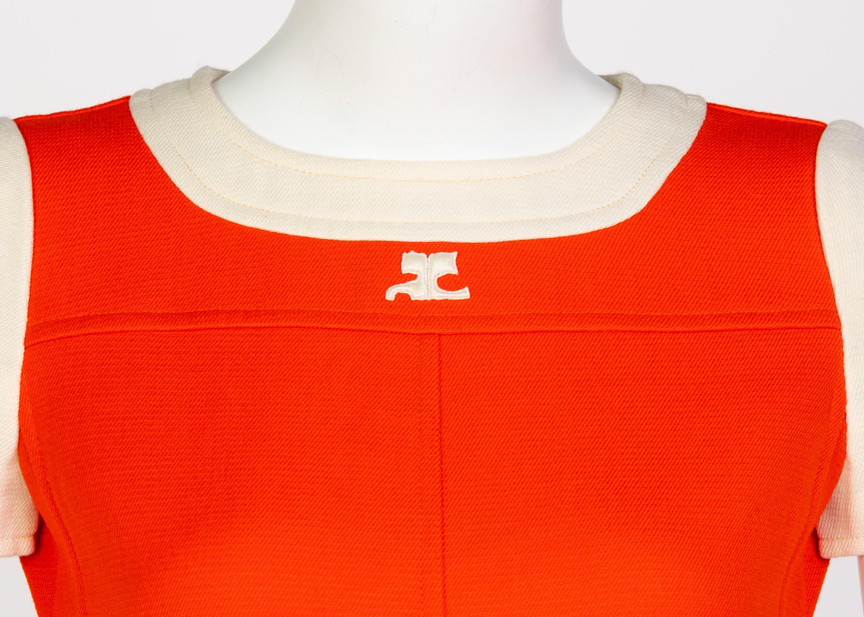 Courreges Numbered Couture Creme Orange Mod a Line Dress, 1960s For Sale 1