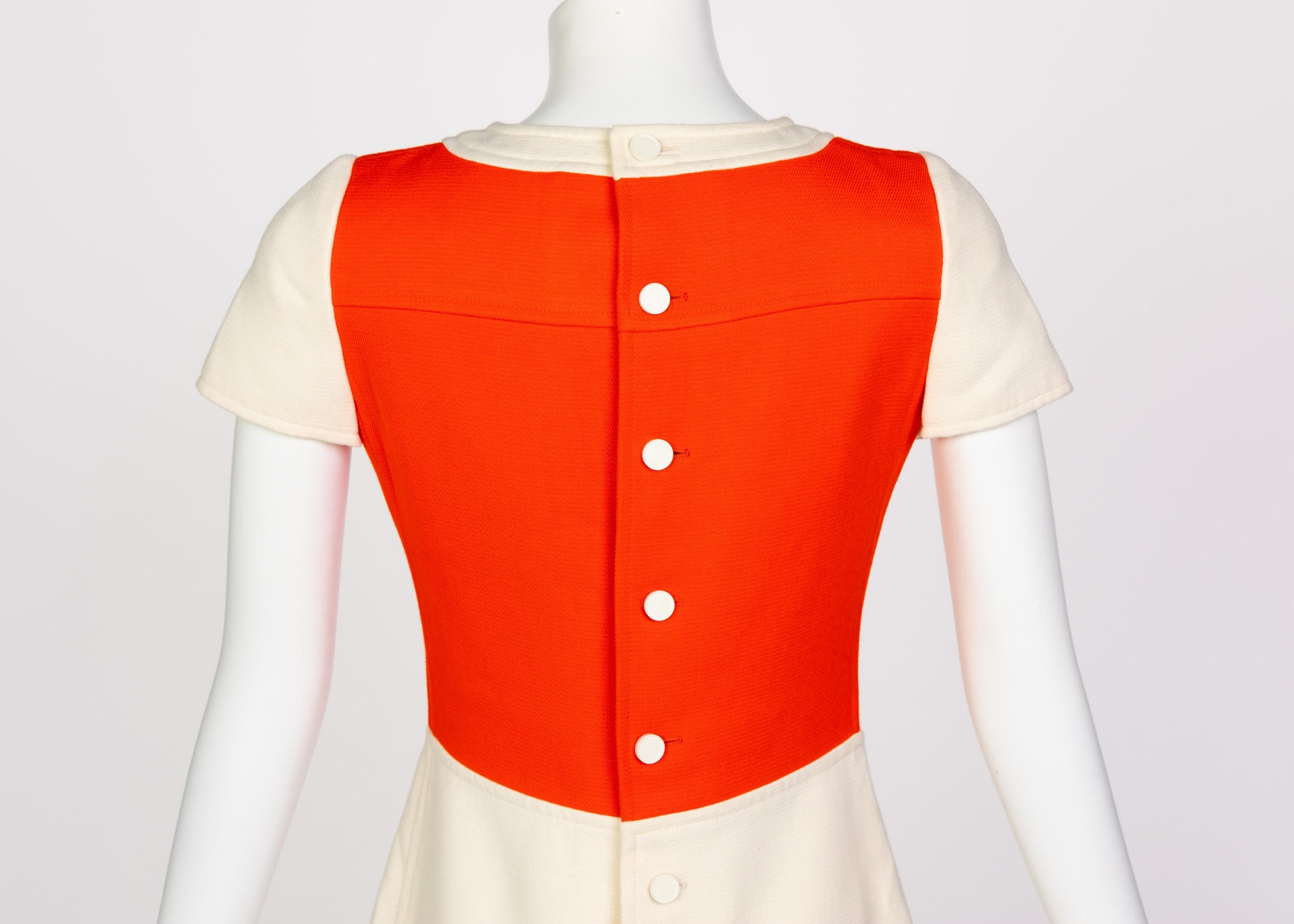 Courreges Numbered Couture Creme Orange Mod a Line Dress, 1960s In Excellent Condition In Boca Raton, FL
