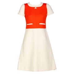Vintage Courreges Numbered Couture Creme Orange Mod a Line Dress, 1960s